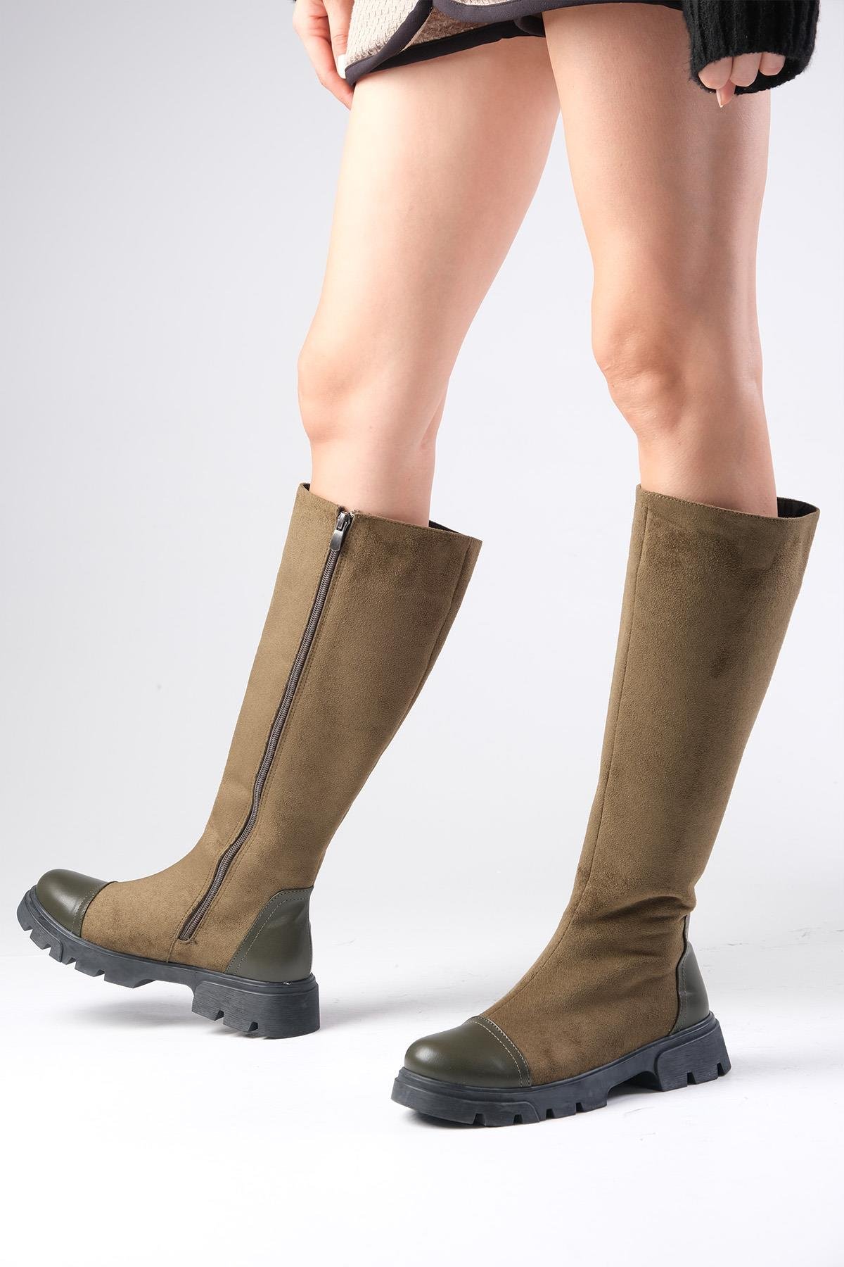 Kylie Yeşil Renk Fermuarlı Postal Çizme-ÇİZME-Mio Gusto-01495GNZ