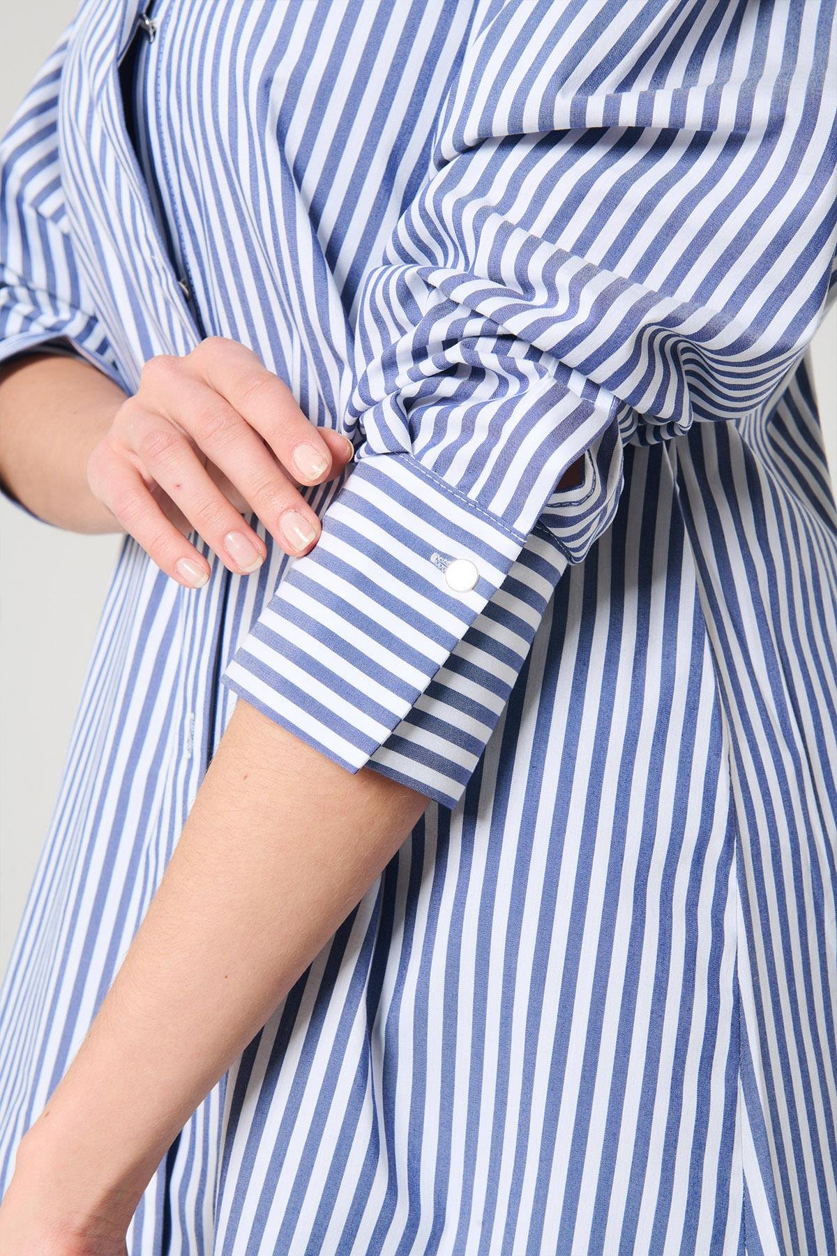 Lacivert Çizgili  %100 Pamuk Gömlek