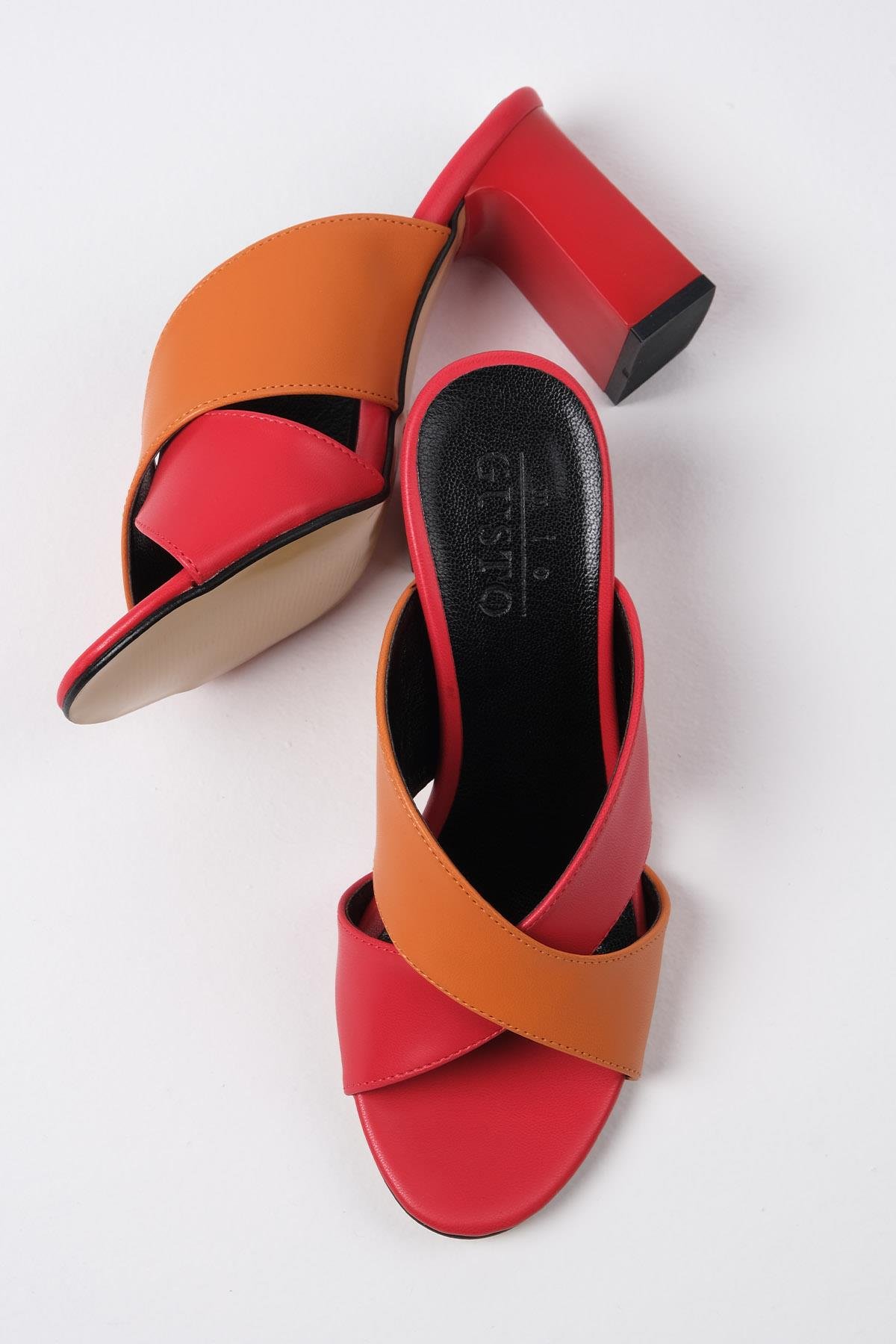 Lena Kırmızı Turuncu Topuklu Terlik-TERLİK-Mio Gusto-01471ROC