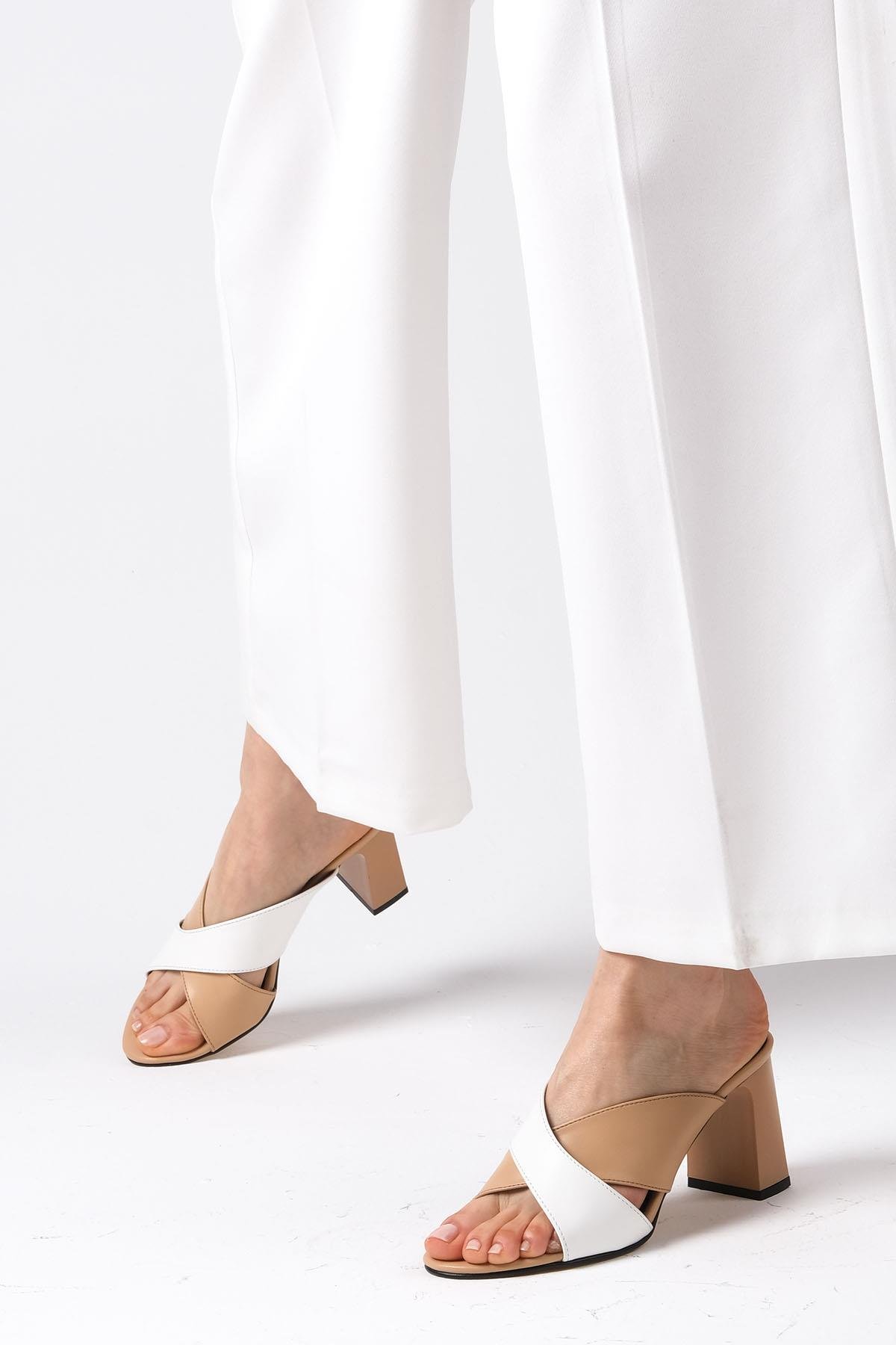 Lena Ten Rengi Beyaz Topuklu Terlik-TERLİK-Mio Gusto-01471NWC