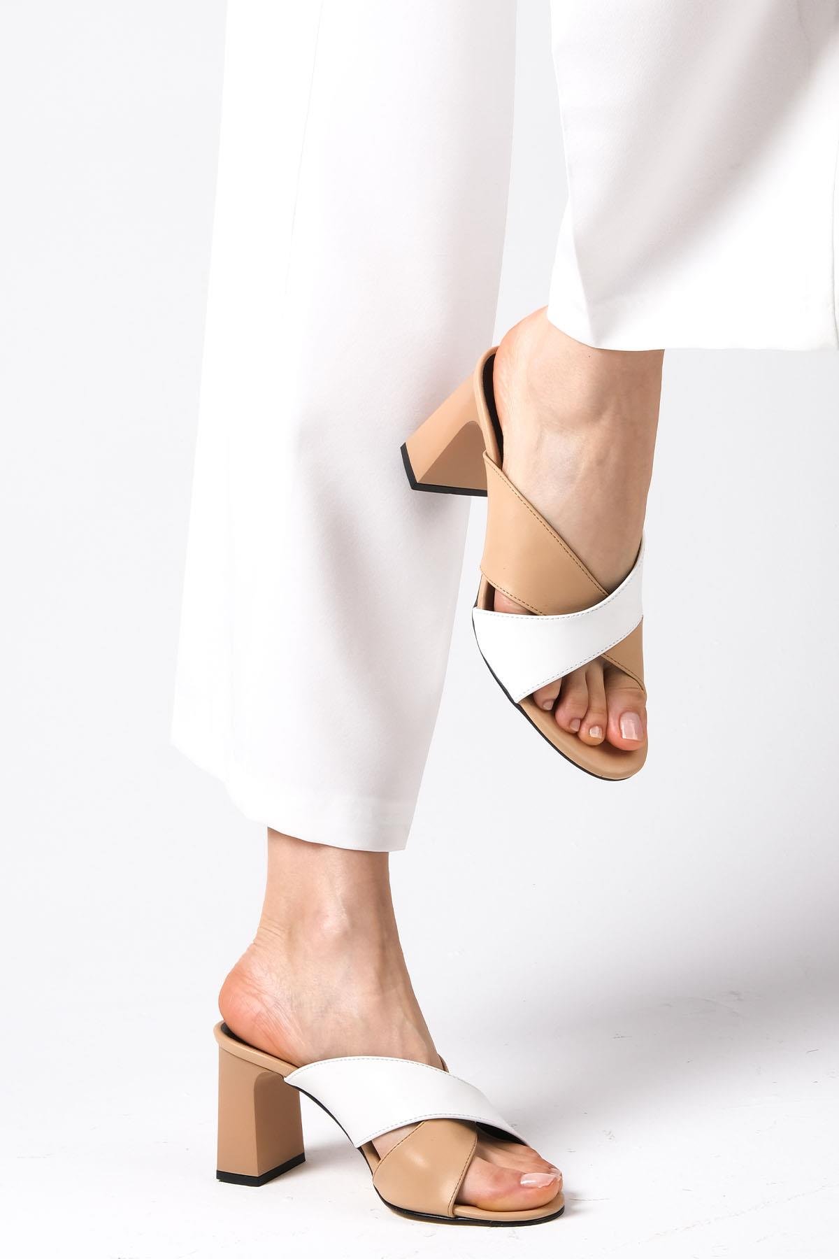 Lena Ten Rengi Beyaz Topuklu Terlik-TERLİK-Mio Gusto-01471NWC