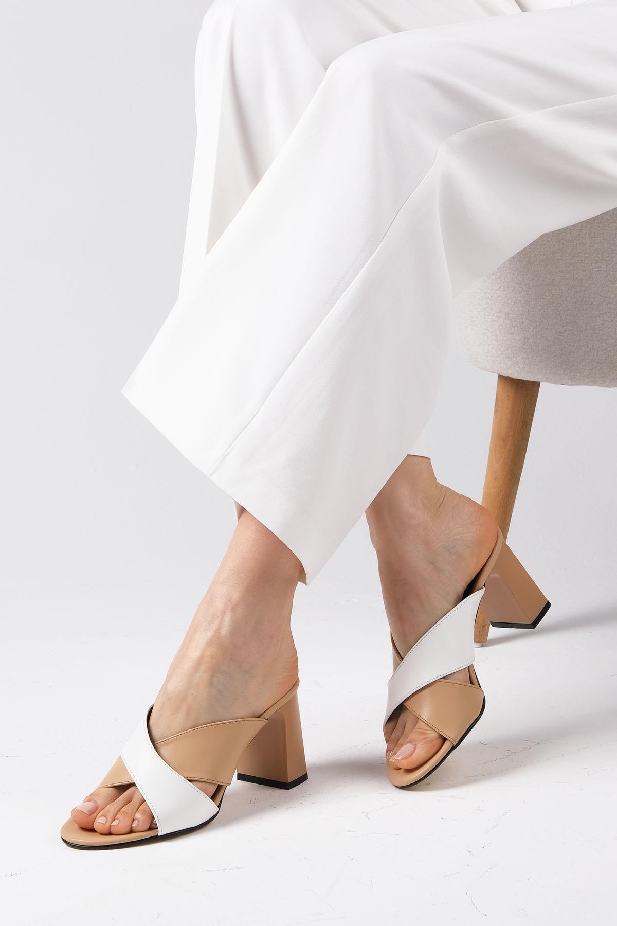 Lena Ten Rengi Beyaz Topuklu Terlik-TERLİK-Mio Gusto-01471NWC