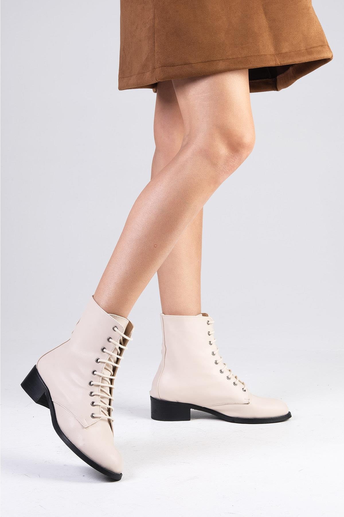 Lori Bej Renk Bağcıklı Bot-Kalın Topuk-Mio Gusto-02196BEC