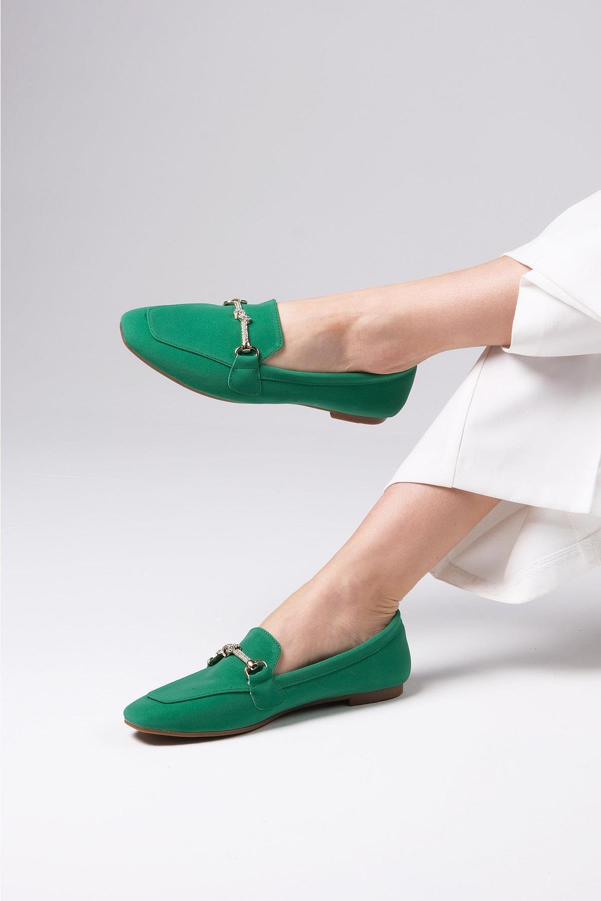 Marisol Yeşil Renk Loafer-DÜZ AYAKKABI-Mio Gusto-05614GNC