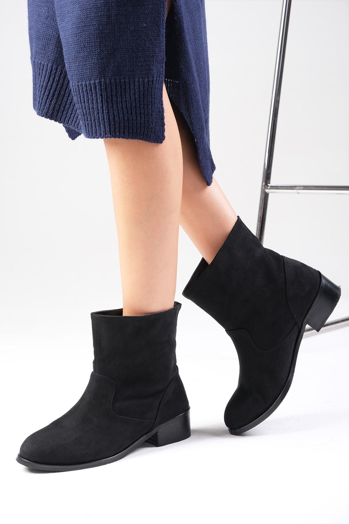 Marnie Siyah Renk Süet Fermuarsız Bot-Topuksuz-Mio Gusto-2322BLS