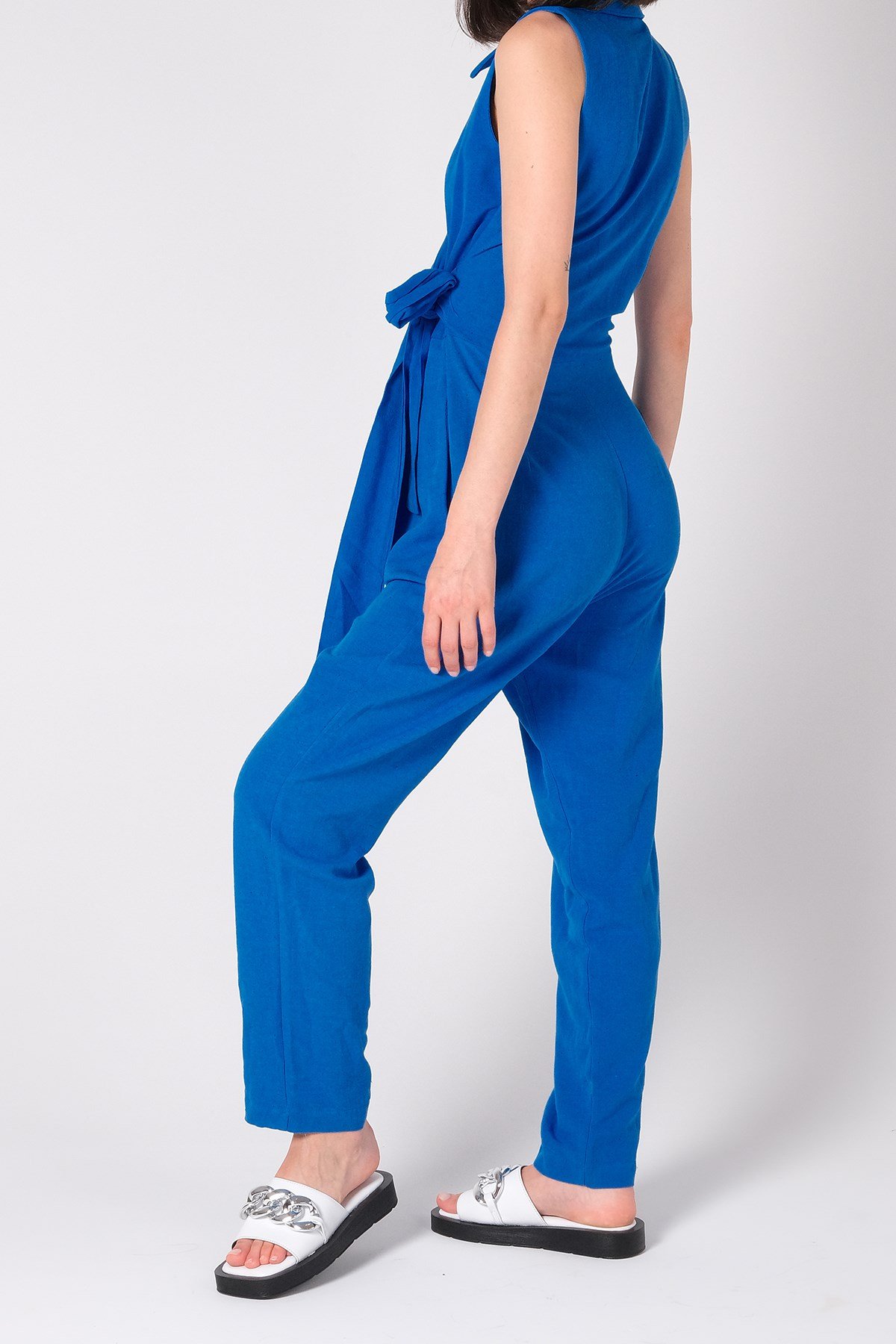 Mavi Sıfır Kol Kruveze Cepli Kadın Tulum-Tulum-Mio Gusto-G0026BUK