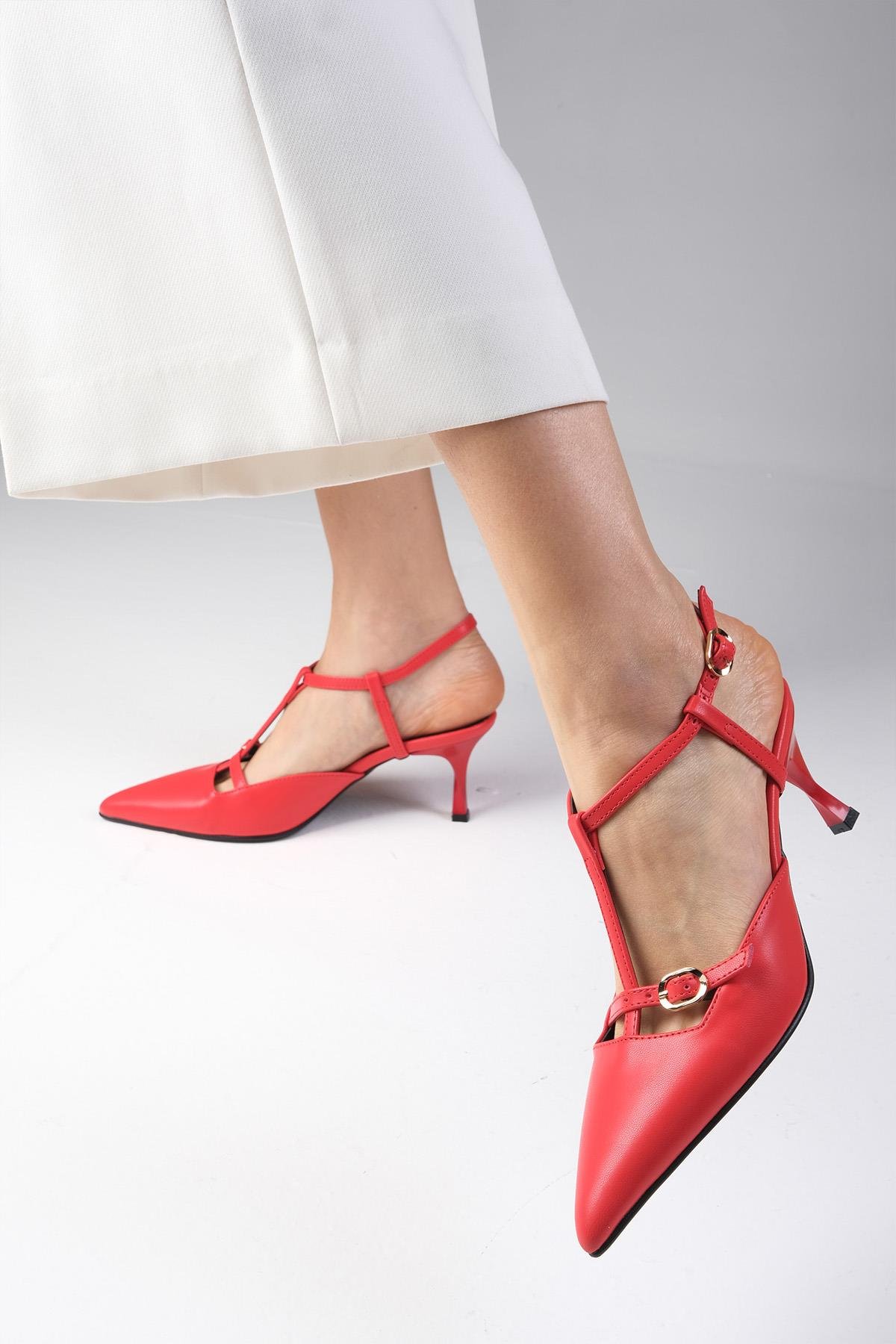 Melissa Kırmızı Renk Arkası Açık Topuklu Ayakkabı-Yüksek Topuklu-Mio Gusto-01528REC