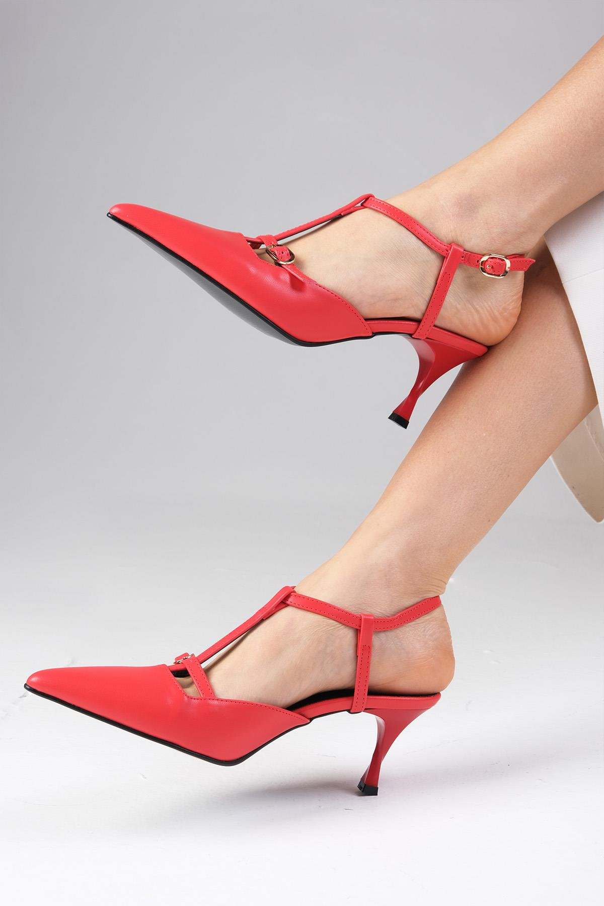 Melissa Kırmızı Renk Arkası Açık Topuklu Ayakkabı-Yüksek Topuklu-Mio Gusto-01528REC