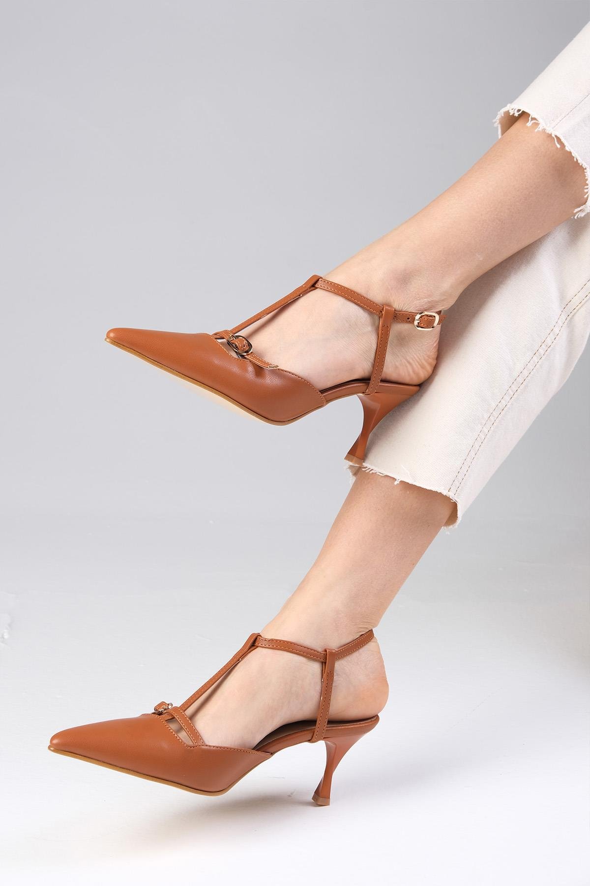 Melissa Taba Renk Arkası Açık Topuklu Ayakkabı-Yüksek Topuklu-Mio Gusto-01528TAC