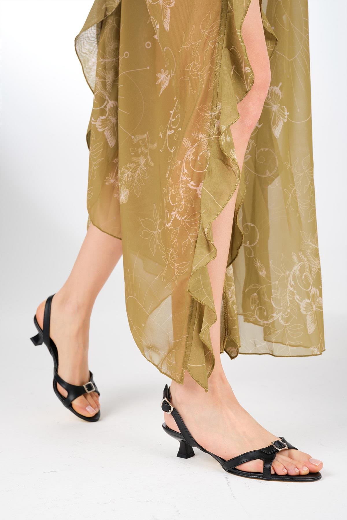 Mio Gusto Adeline Siyah Renk Kısa Topuklu Kadın Sandalet Modelleri