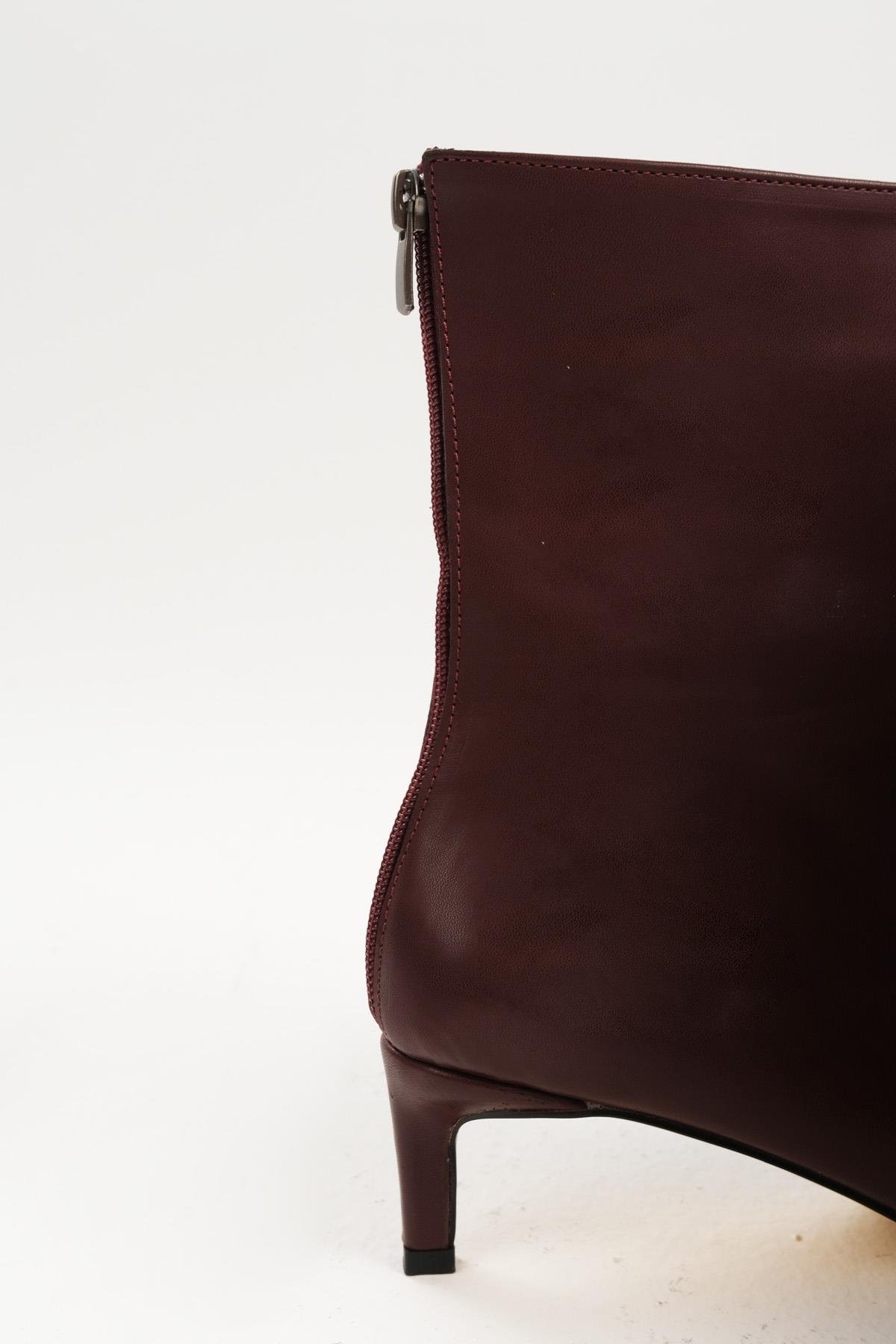 Mio Gusto Bordo Renk Fermuarlı Topuklu Bot