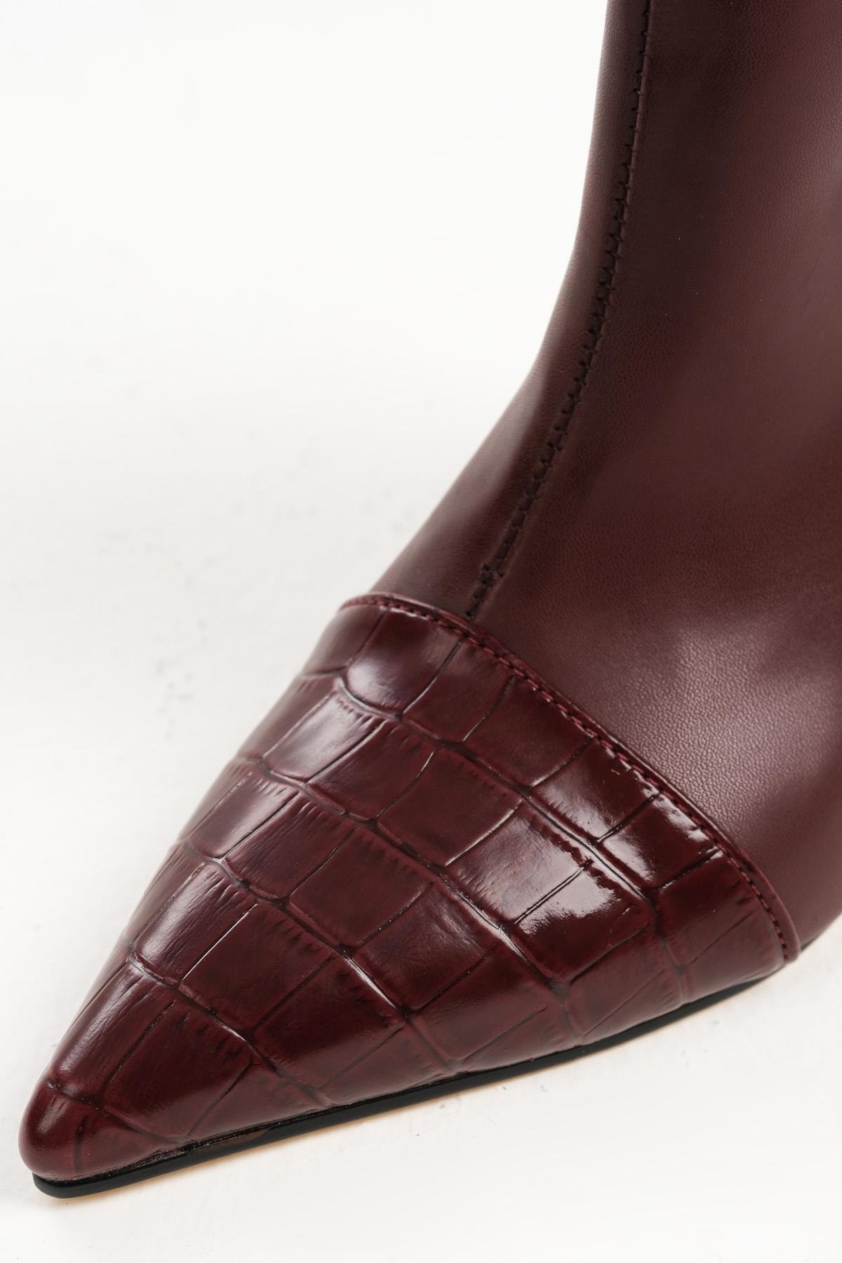 Mio Gusto Bordo Renk Fermuarlı Topuklu Bot