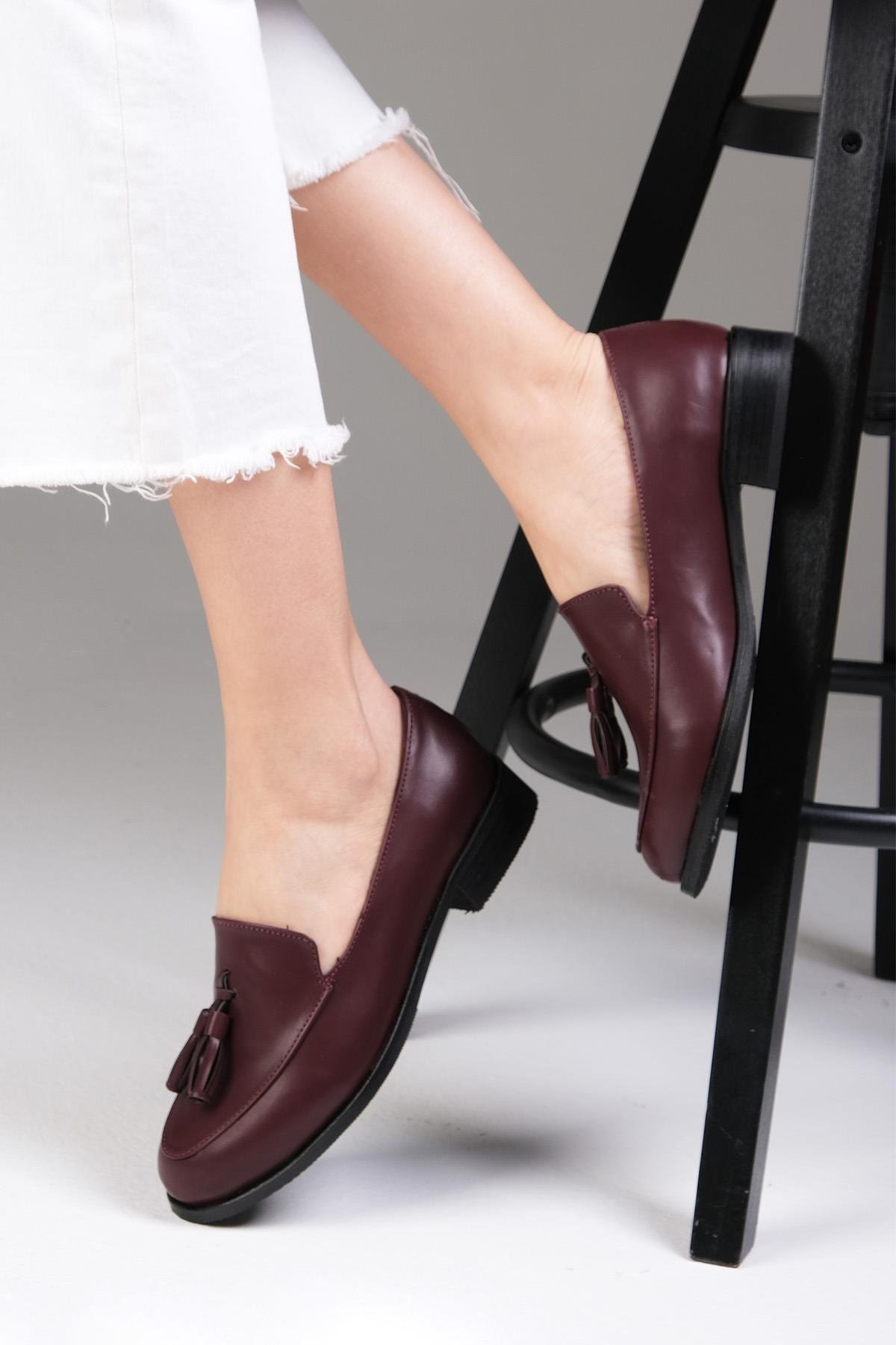 Mio Gusto Bordo Renk Oxford Kadın Ayakkabı Modelleri