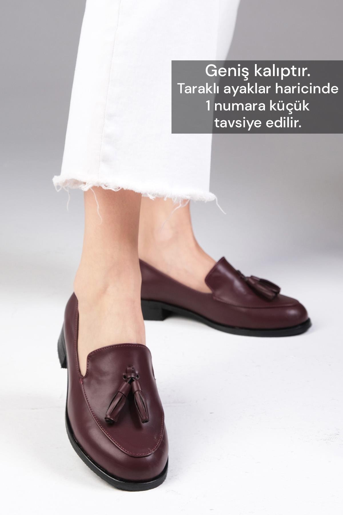 Mio Gusto Bordo Renk Oxford Kadın Ayakkabı Modelleri