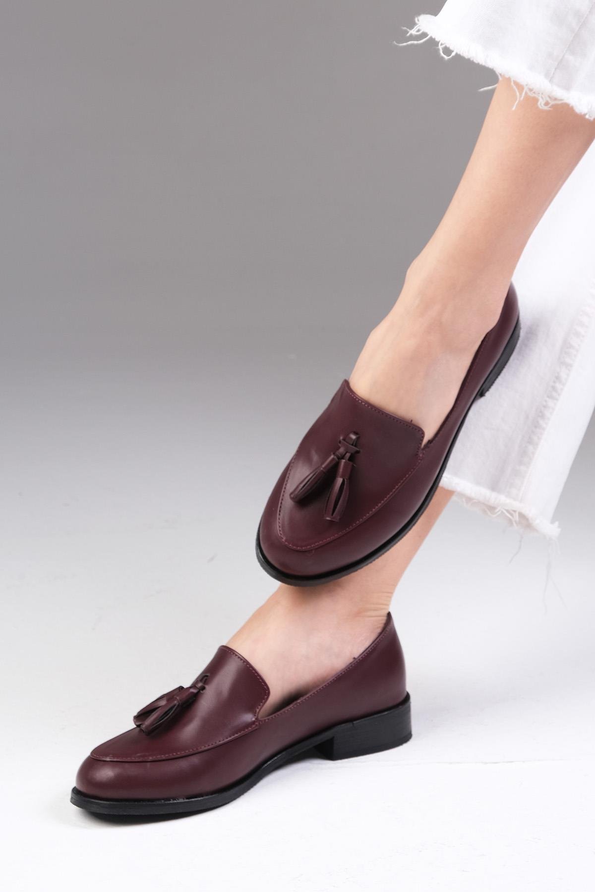 Mio Gusto Bordo Renk Oxford Kadın Ayakkabı Modelleri