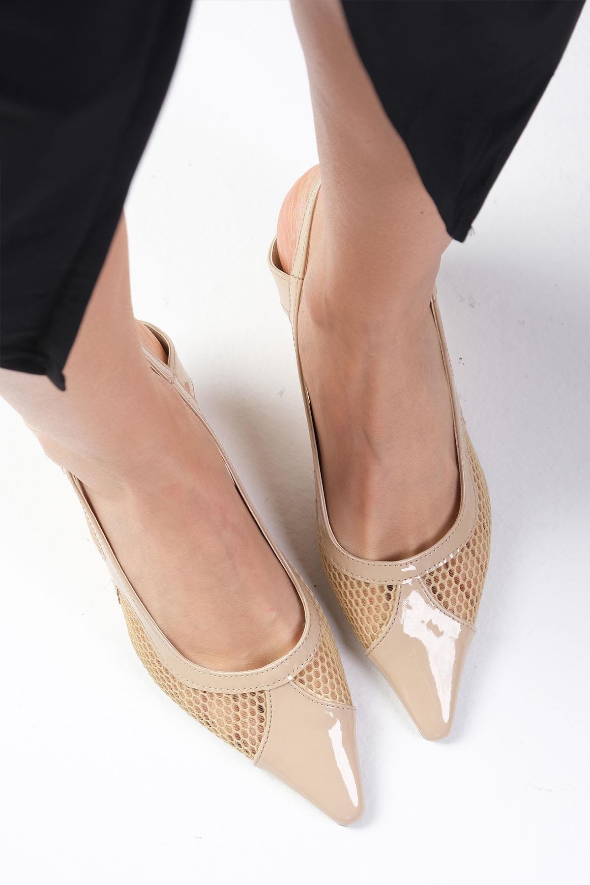 Mio Gusto Carla Ten Renk Fileli Kadın Topuklu Ayakkabı Modelleri