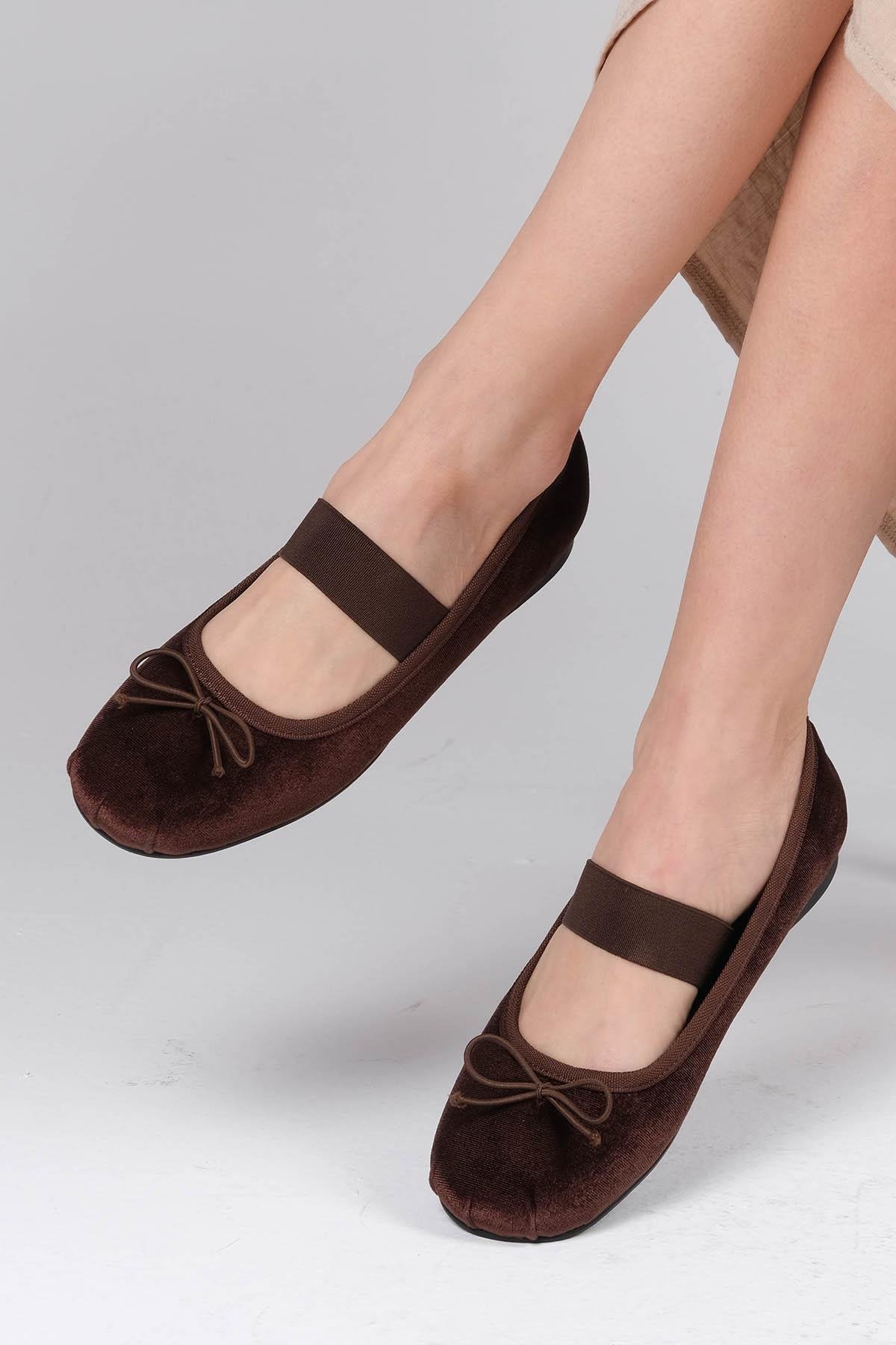Mio Gusto Coleta Kahverengi Bantlı Kadın Babet Ayakkabı Modelleri