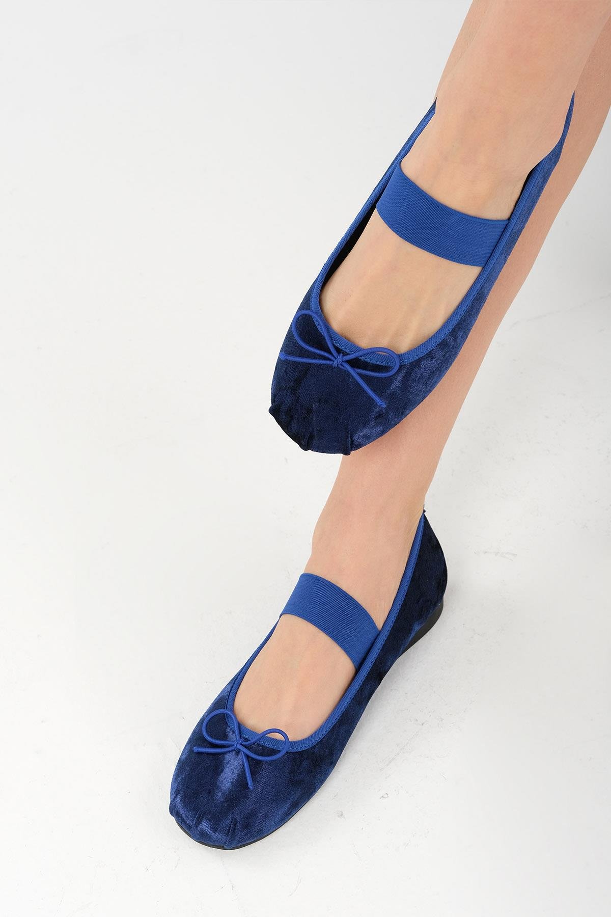 Mio Gusto Coleta Lacivert Renk Bantlı Kadın Babet Ayakkabı Modelleri