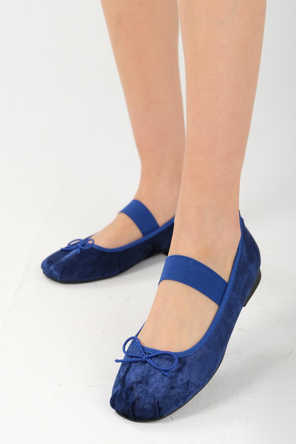 Mio Gusto Coleta Lacivert Renk Bantlı Kadın Babet Ayakkabı Modelleri
