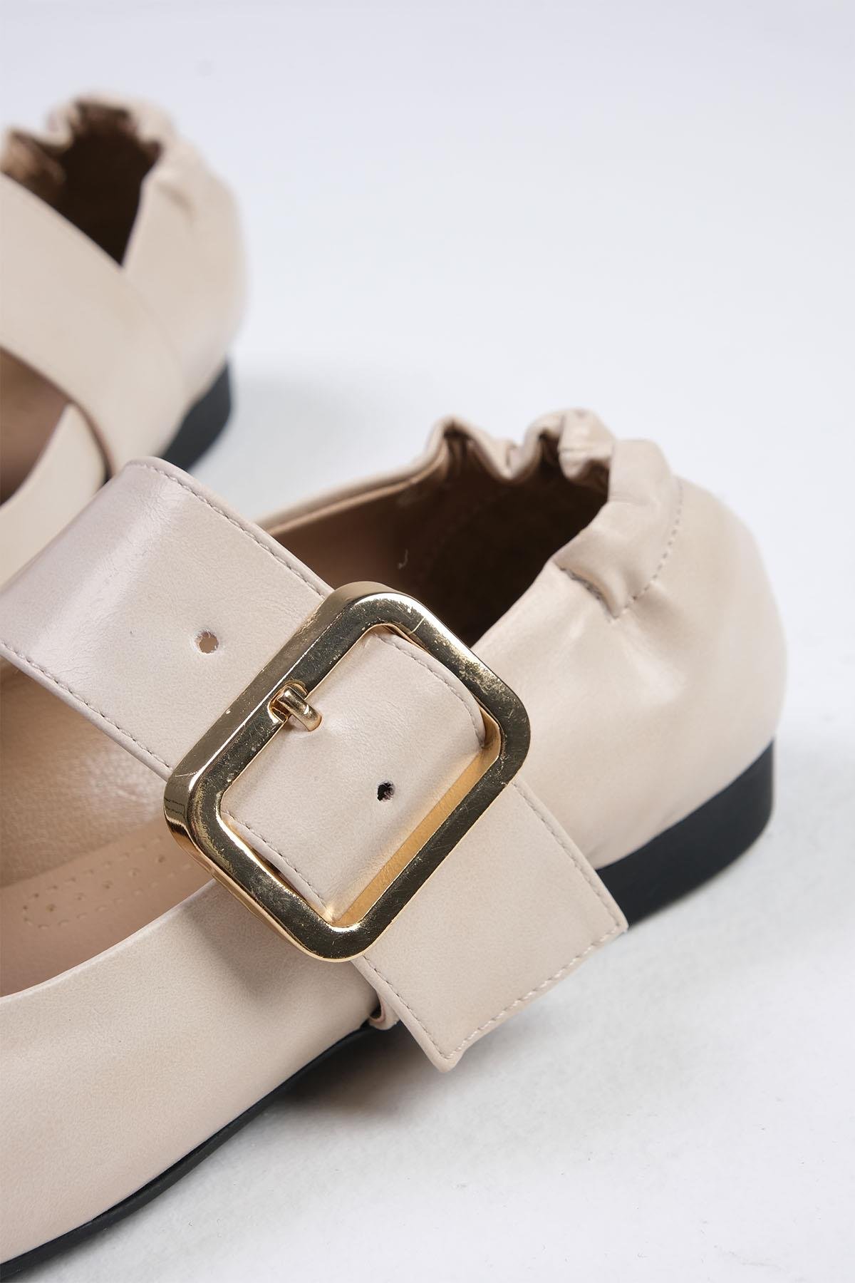 Mio Gusto Diega Ten Renk Kalın Kemerli Babet Ayakkabı Modelleri