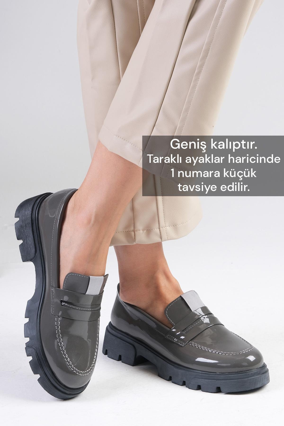 Mio Gusto Gri Renk Kalın Tabanlı Oxford Kadın Ayakkabı Modelleri