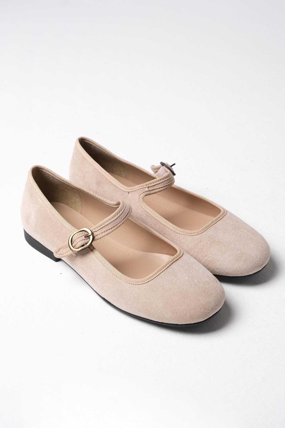 Mio Gusto Inna Bej Renk Bantlı Kadın Babet Ayakkabı Modelleri