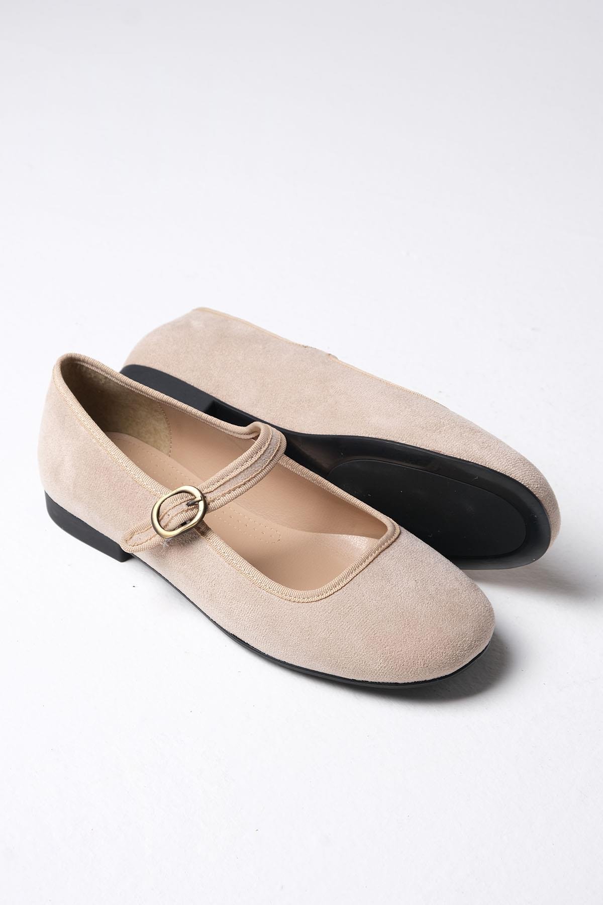 Mio Gusto Inna Bej Renk Bantlı Kadın Babet Ayakkabı Modelleri