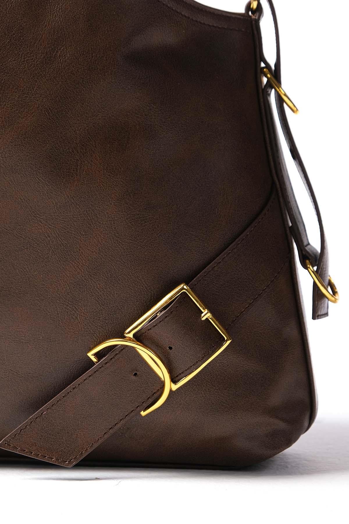 Mio Gusto Kahverengi Kemer Detaylı Omuz Çantası