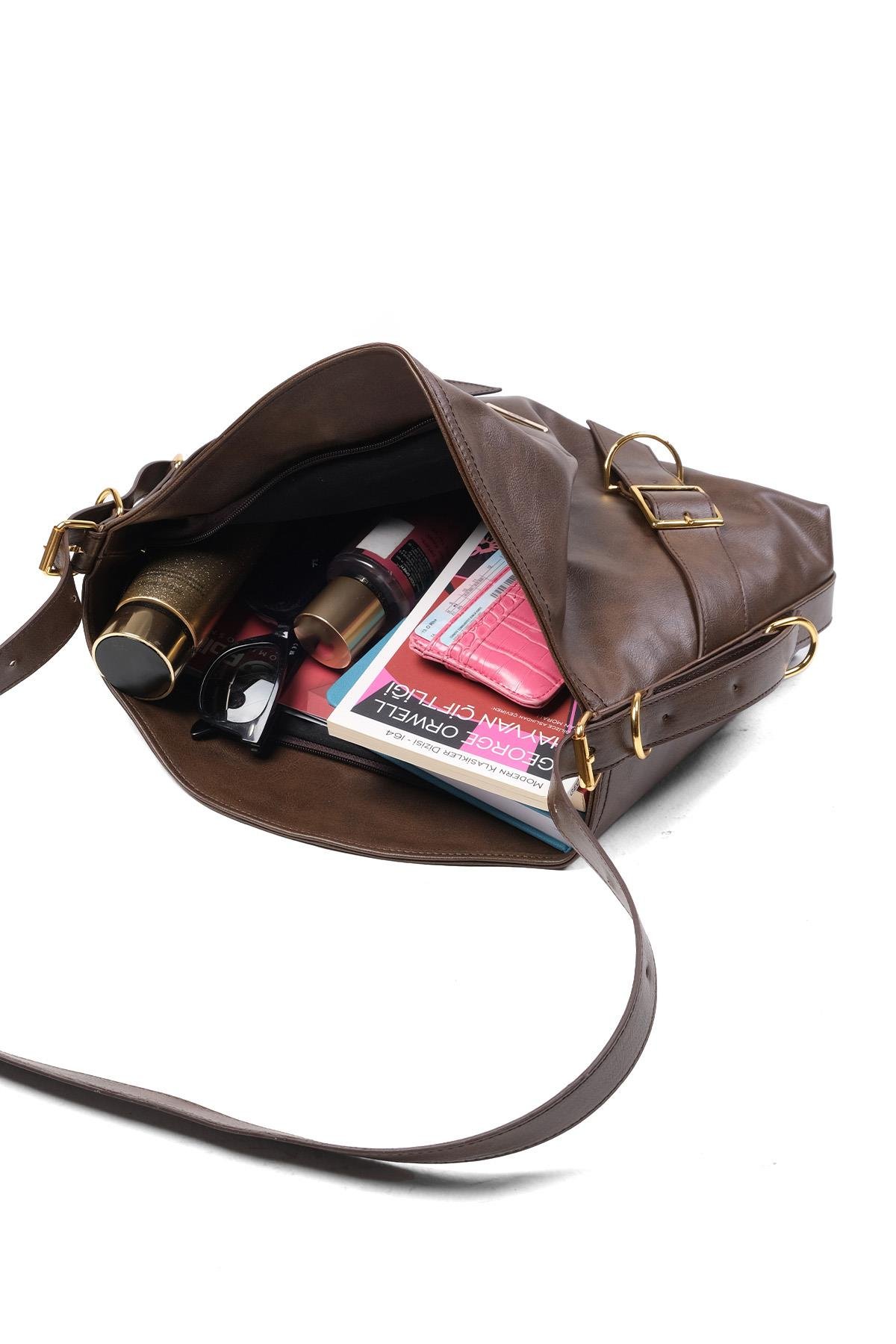 Mio Gusto Kahverengi Kemer Detaylı Omuz Çantası