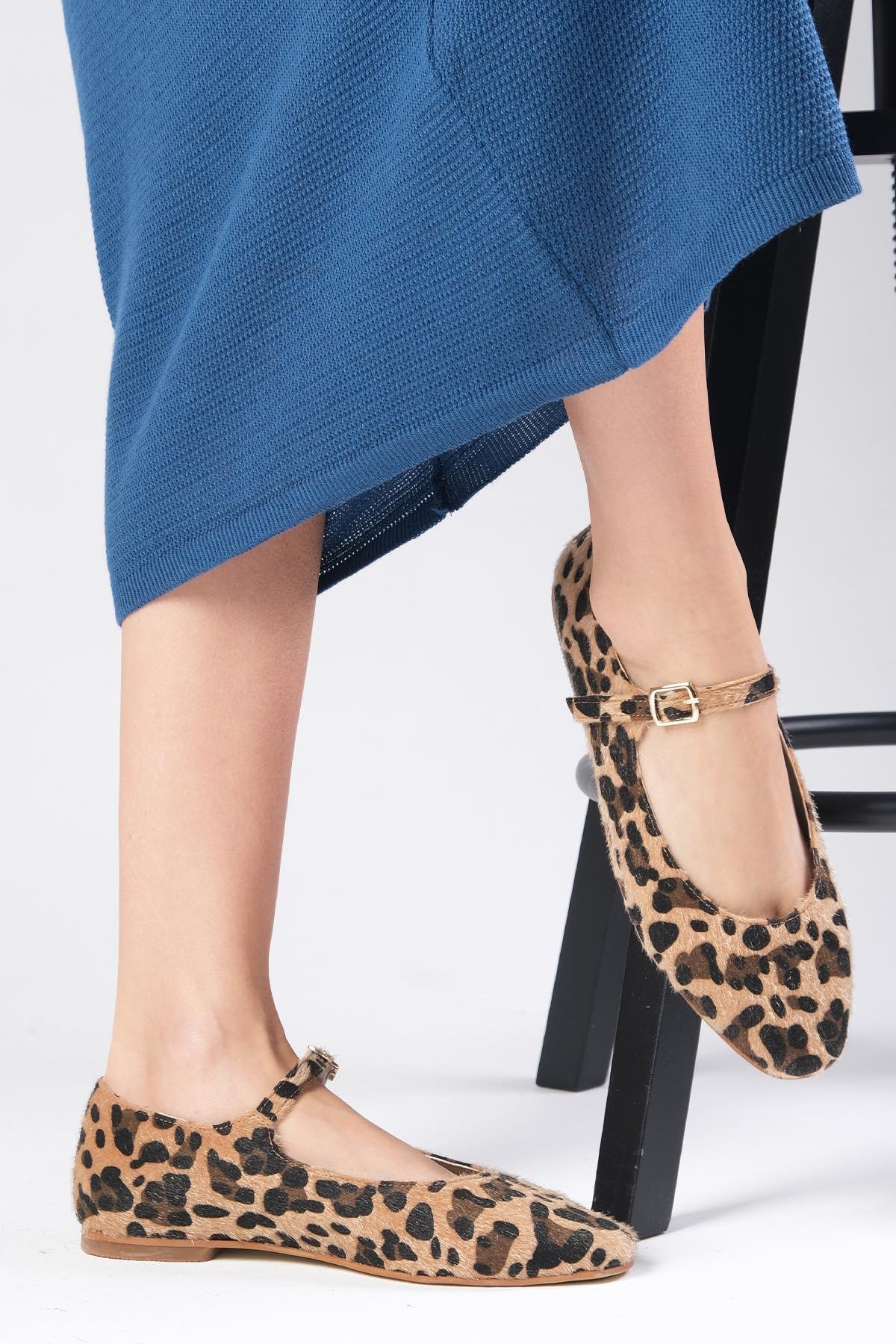 Mio Gusto Leopar Desenli Küt Burun Babet Kadın Ayakkkabı Modelleri