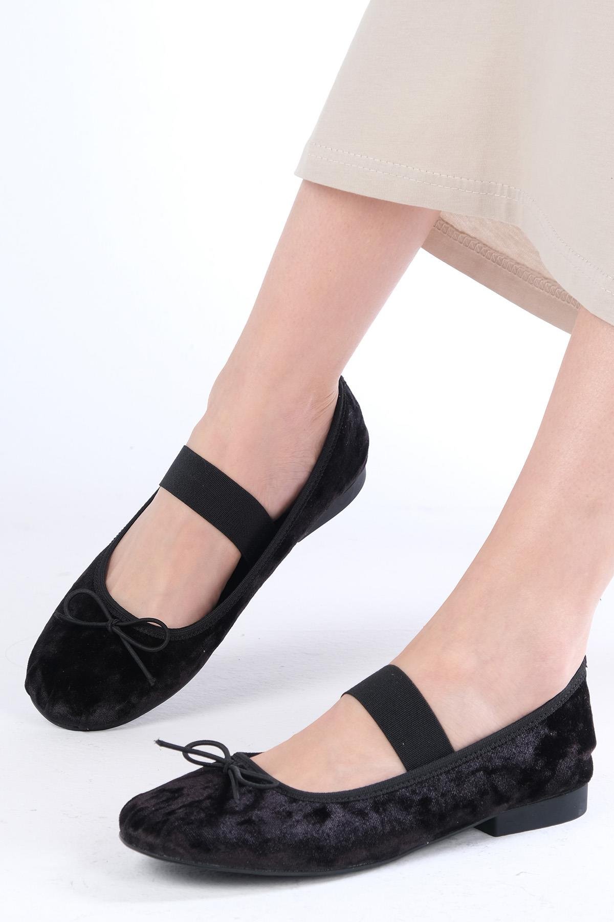 Mio Gusto Mio Gusto  Coleta Siyah Renk Bantlı Kadın Babet Ayakkabı Modelleri