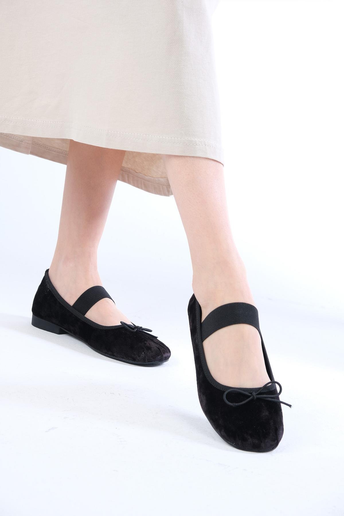 Mio Gusto Mio Gusto  Coleta Siyah Renk Bantlı Kadın Babet Ayakkabı Modelleri