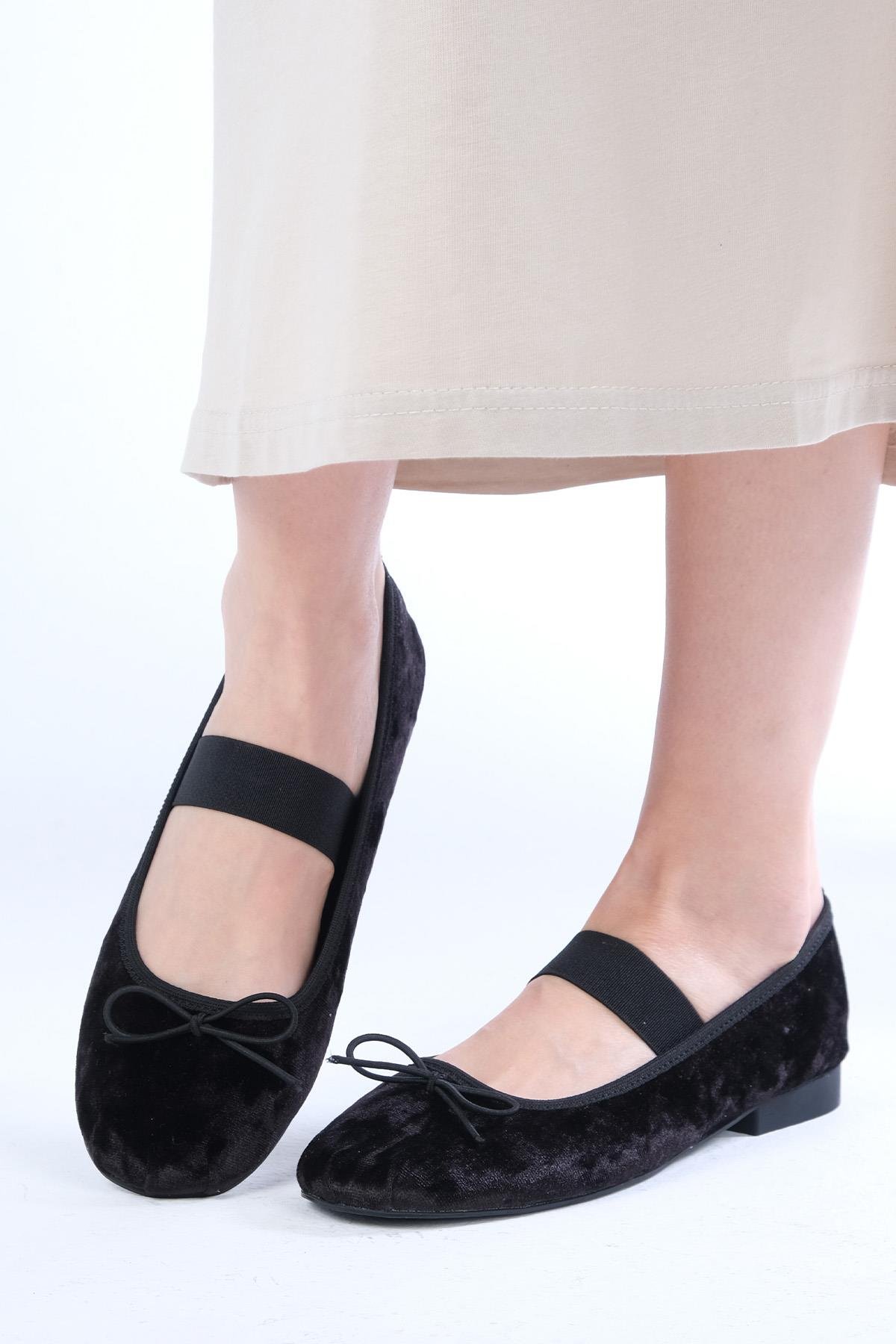 Mio Gusto Mio Gusto  Coleta Siyah Renk Bantlı Kadın Babet Ayakkabı Modelleri
