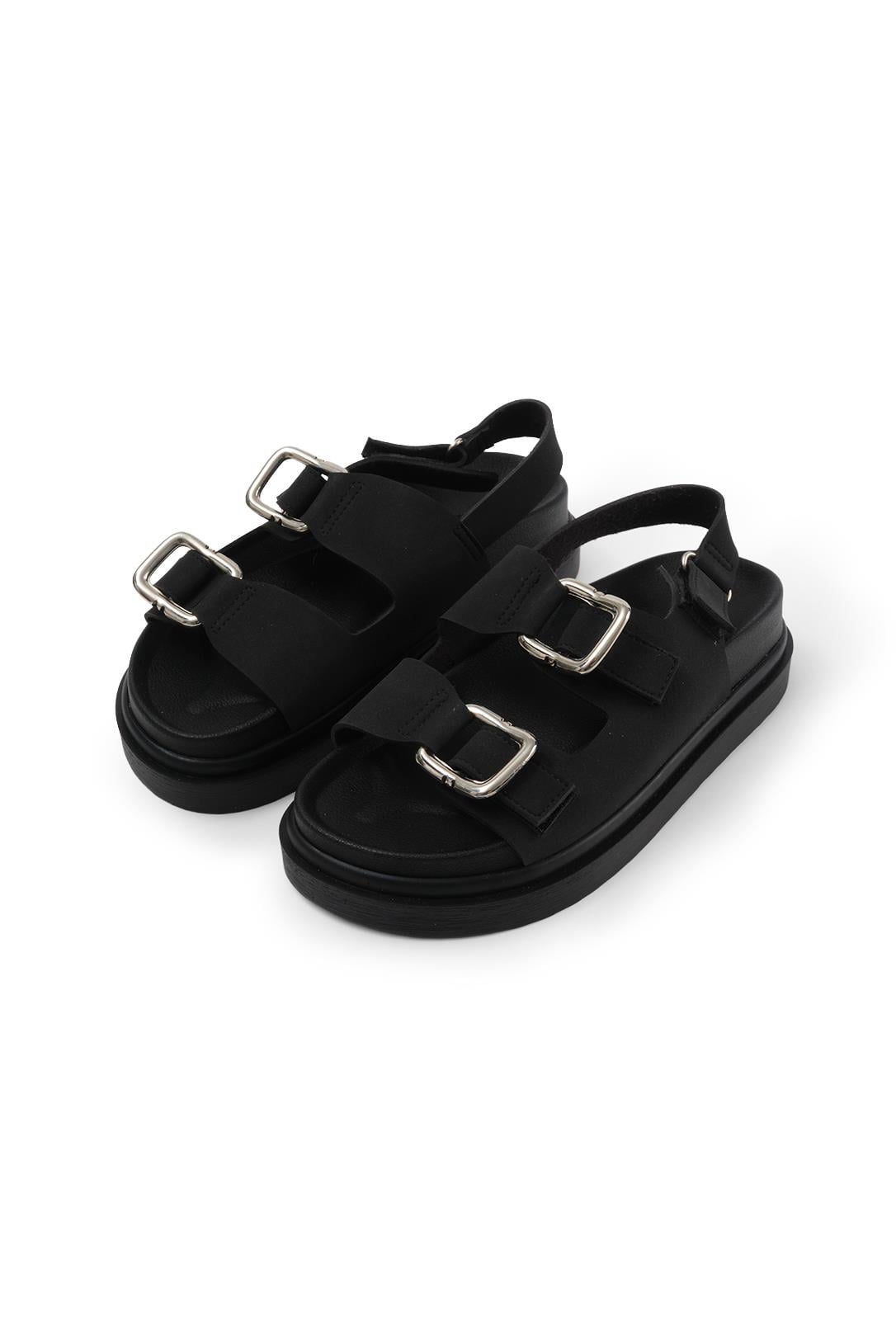 Mio Gusto Misha Siyah Renk Çift Tokalı Kadın Sandalet Modelleri