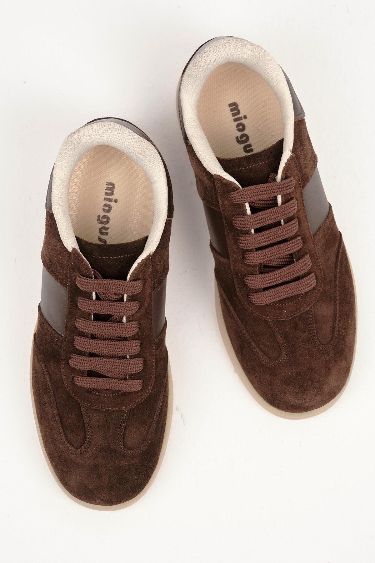 Mio Gusto Nicole Hakiki Süet Kahverengi Kadın Spor Ayakkabı Modelleri