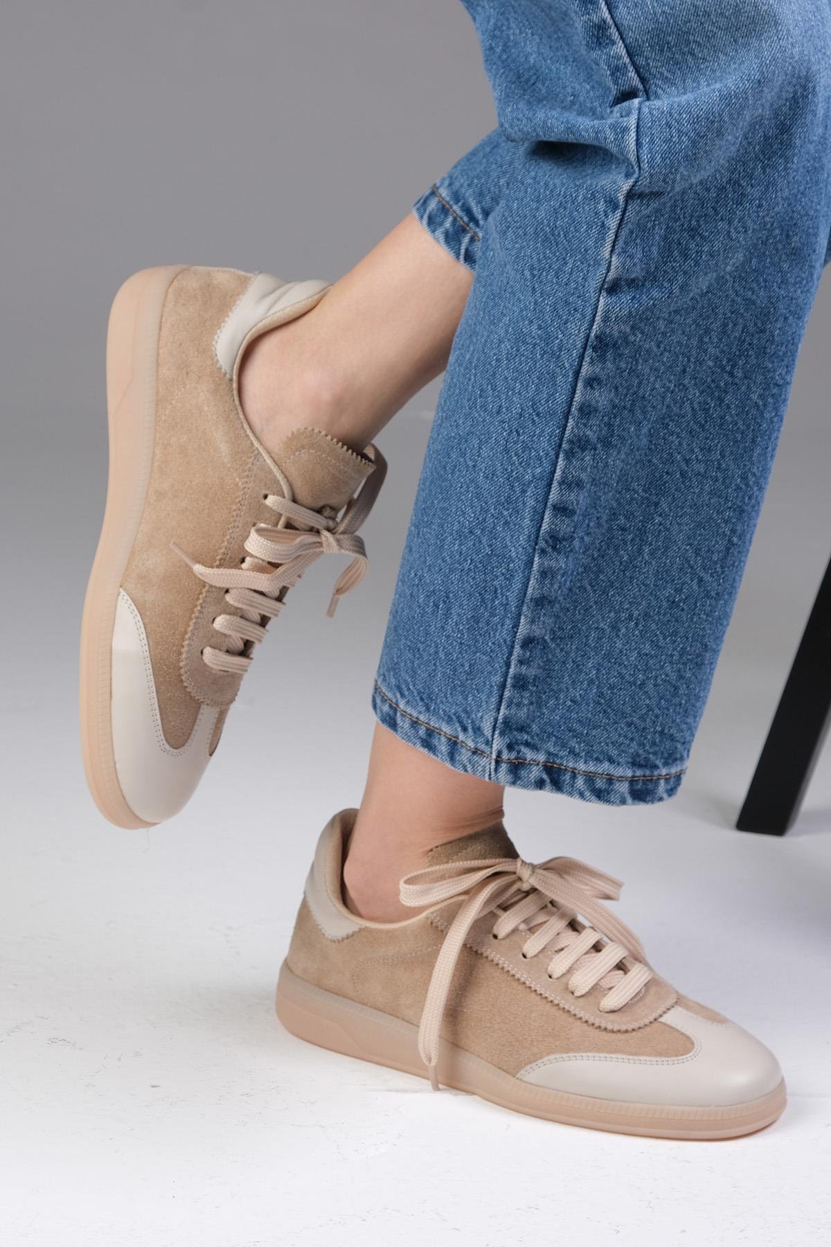 Mio Gusto Nikita Hakiki Süet Bej Renk Kadın Spor Ayakkabı Modelleri