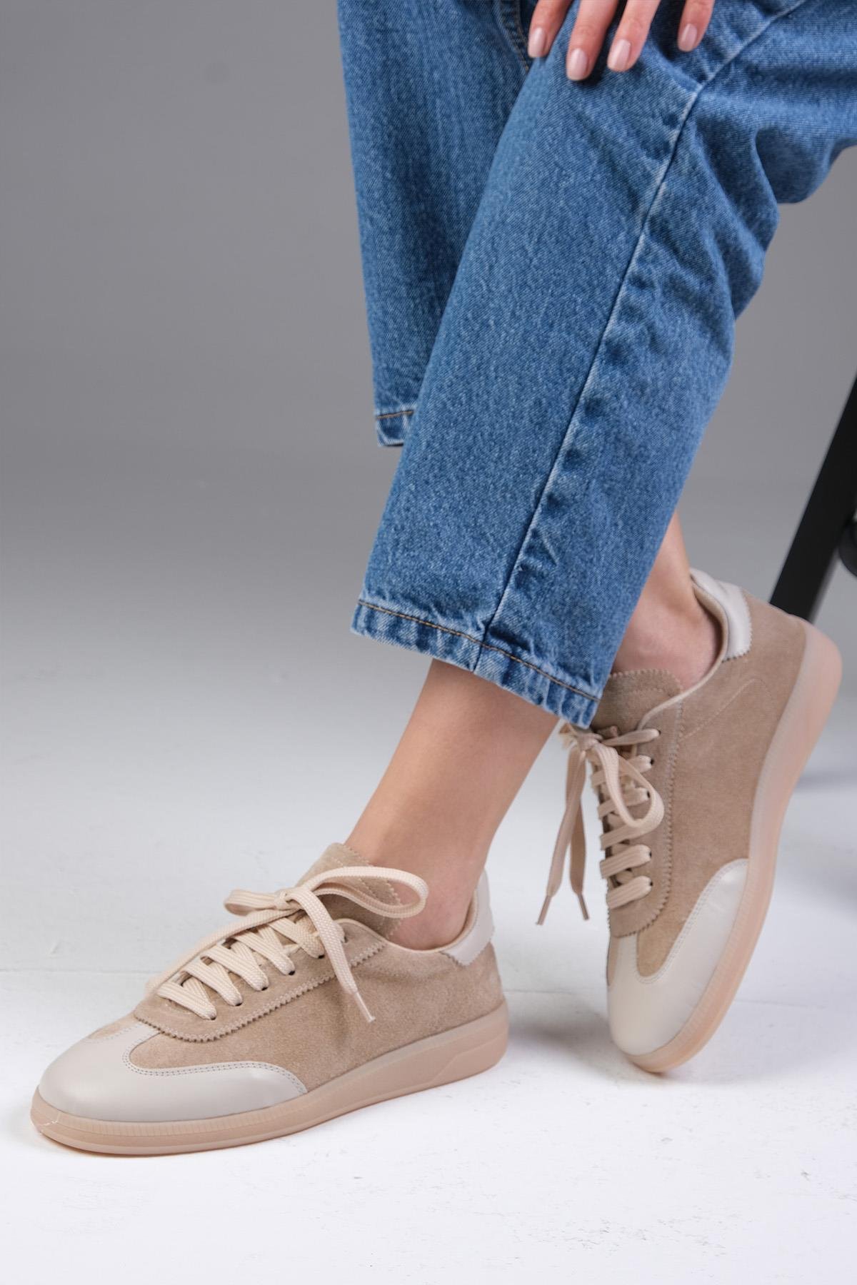 Mio Gusto Nikita Hakiki Süet Bej Renk Kadın Spor Ayakkabı Modelleri
