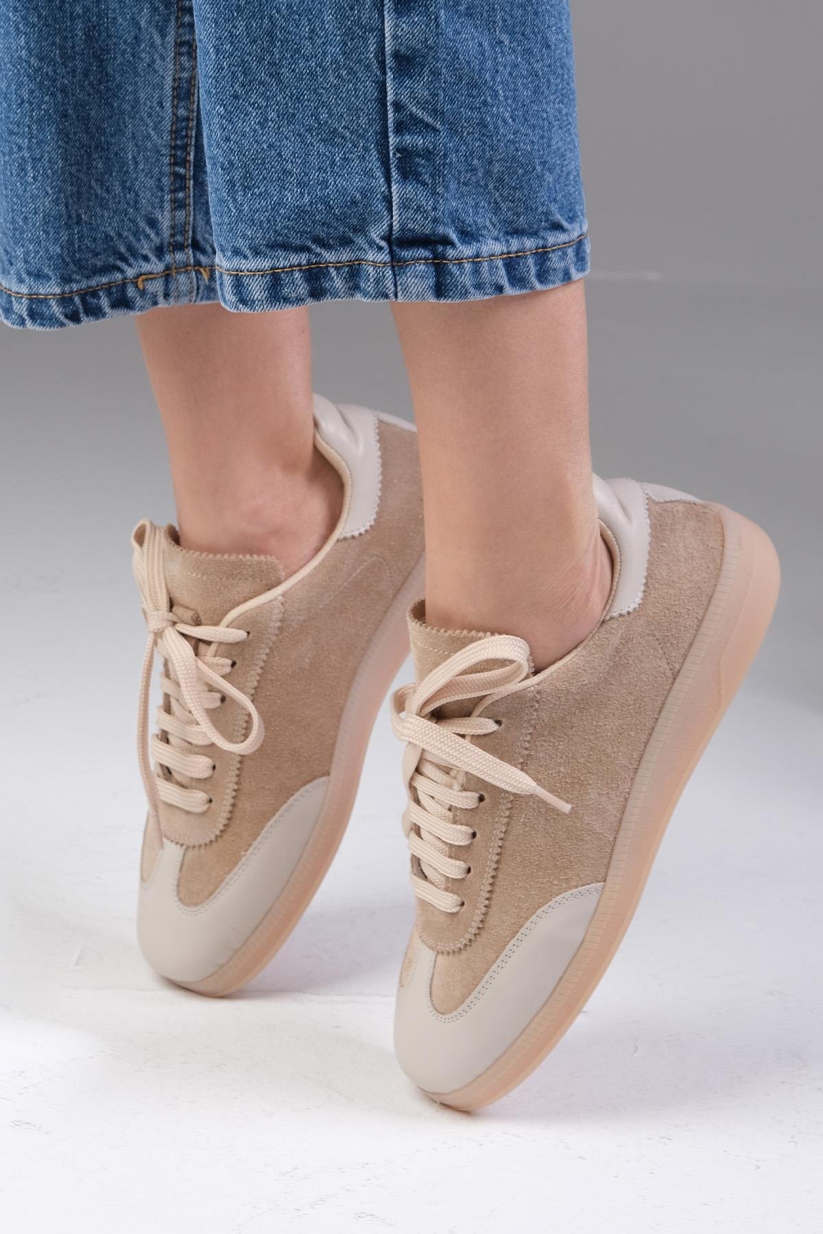 Mio Gusto Nikita Hakiki Süet Bej Renk Kadın Spor Ayakkabı Modelleri