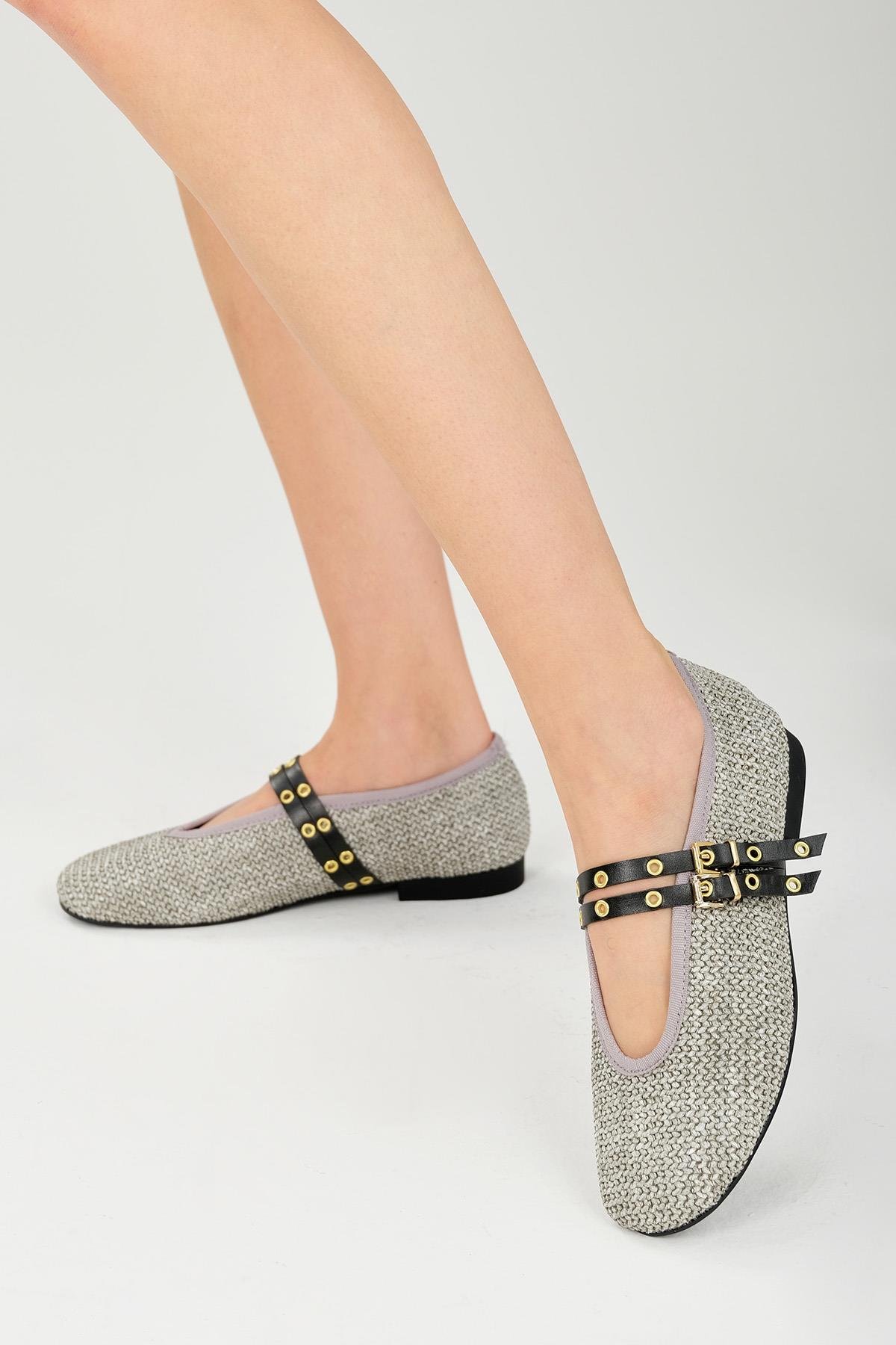 Mio Gusto Nolina Hasır Gri Renk Bantlı Babet  Ayakkabı Modelleri