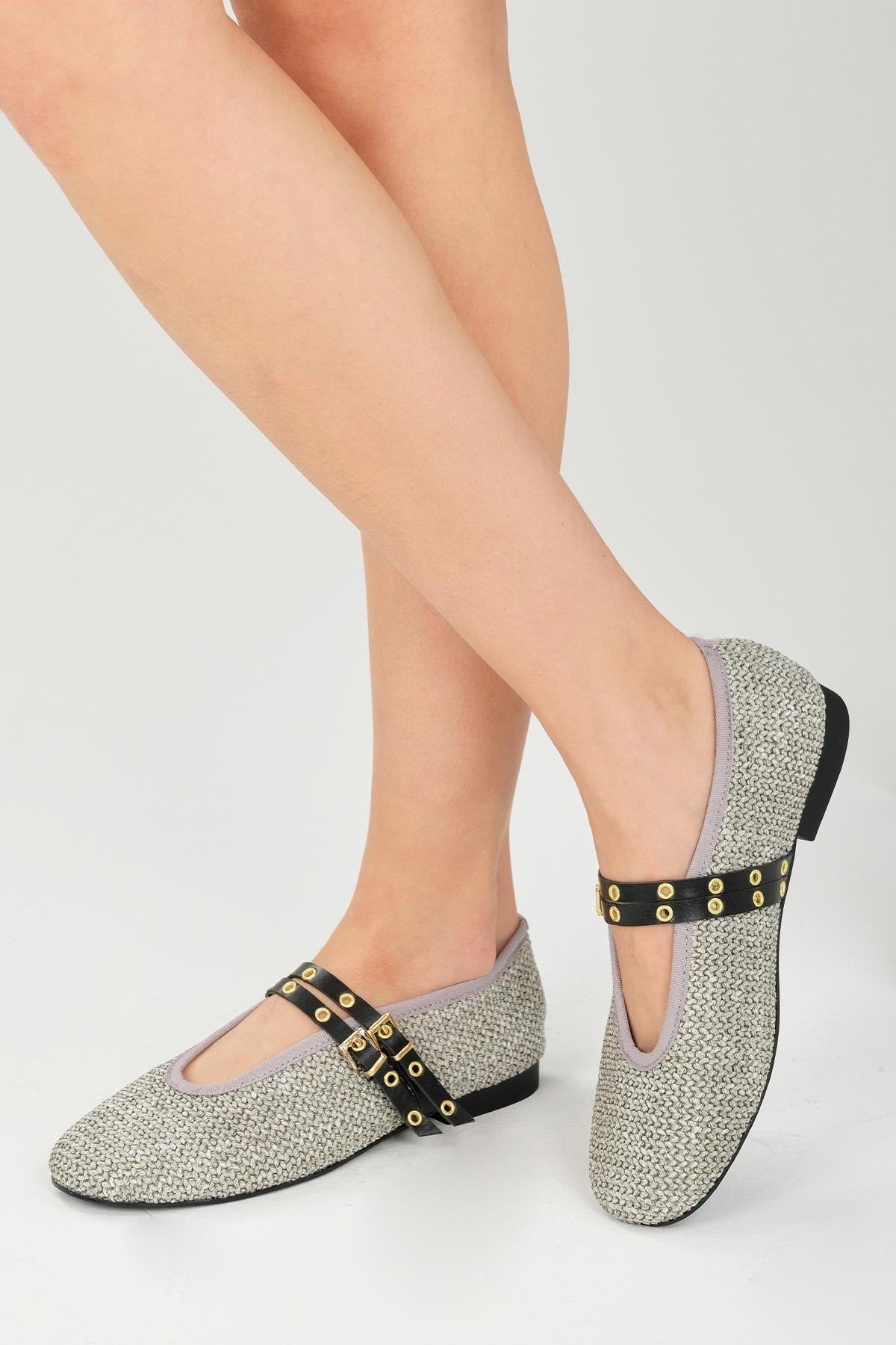 Mio Gusto Nolina Hasır Gri Renk Bantlı Babet  Ayakkabı Modelleri