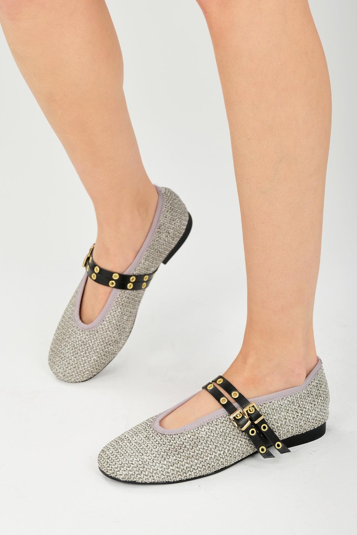 Mio Gusto Nolina Hasır Gri Renk Bantlı Babet  Ayakkabı Modelleri