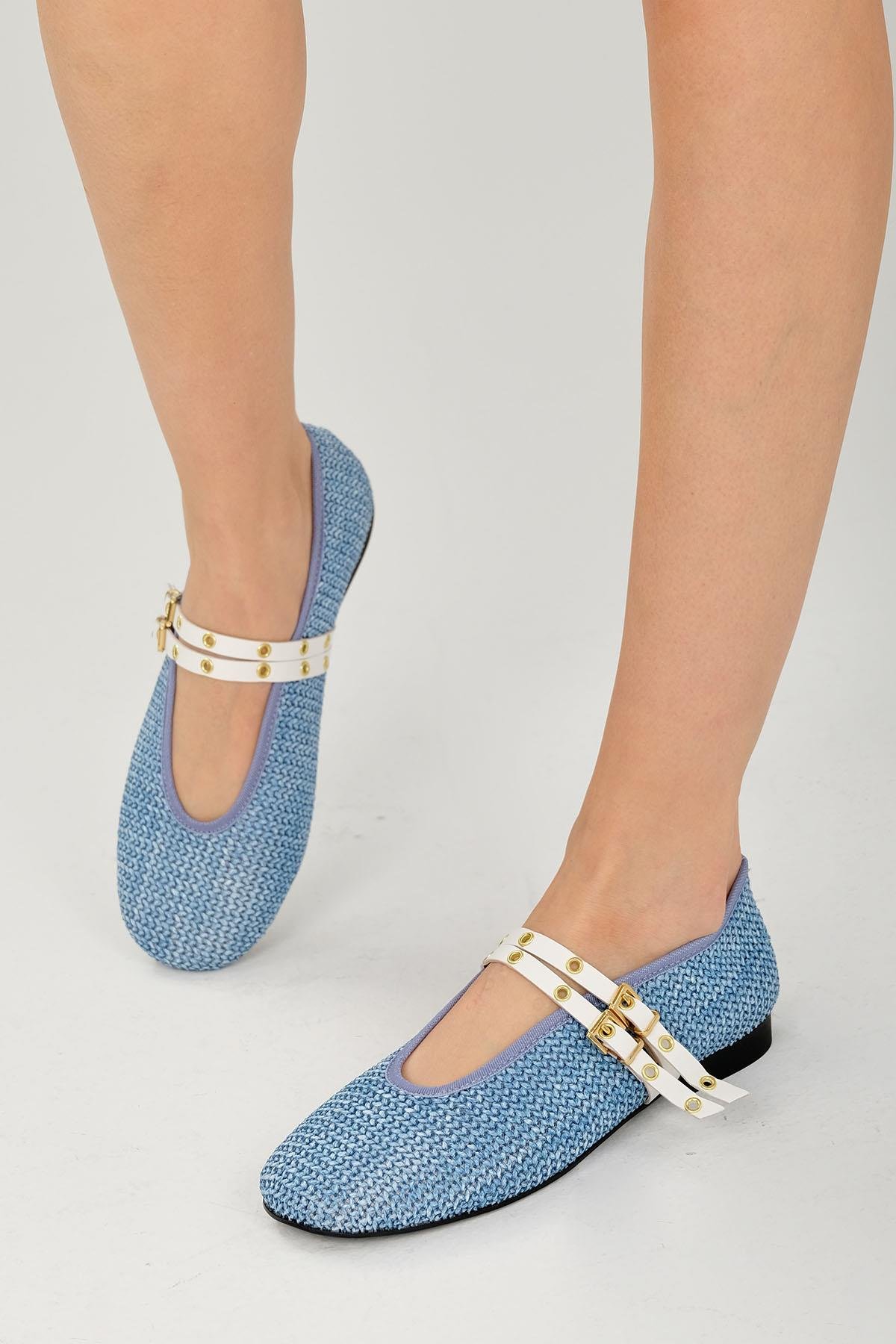 Mio Gusto Nolina Hasır Kot Mavi Rengi Bantlı Babet  Ayakkabı Modelleri