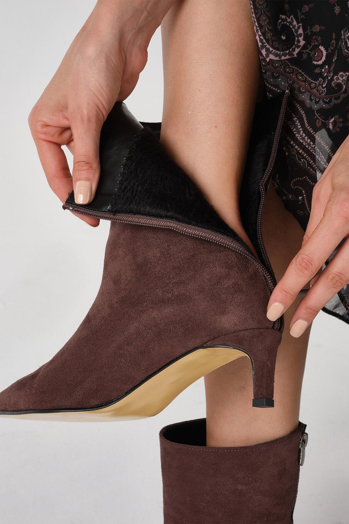 Mio Gusto Sheena Taba Renk İnce Topuklu Kadın Bot