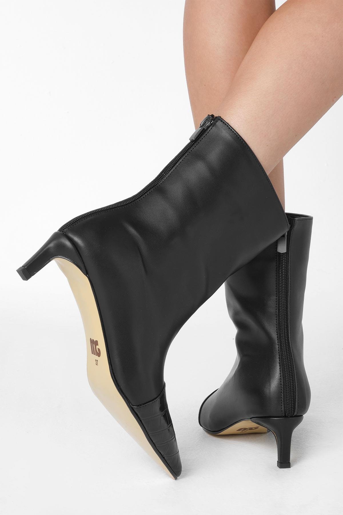 Mio Gusto Bordo Renk Croco Detaylı İnce Topuklu Bot