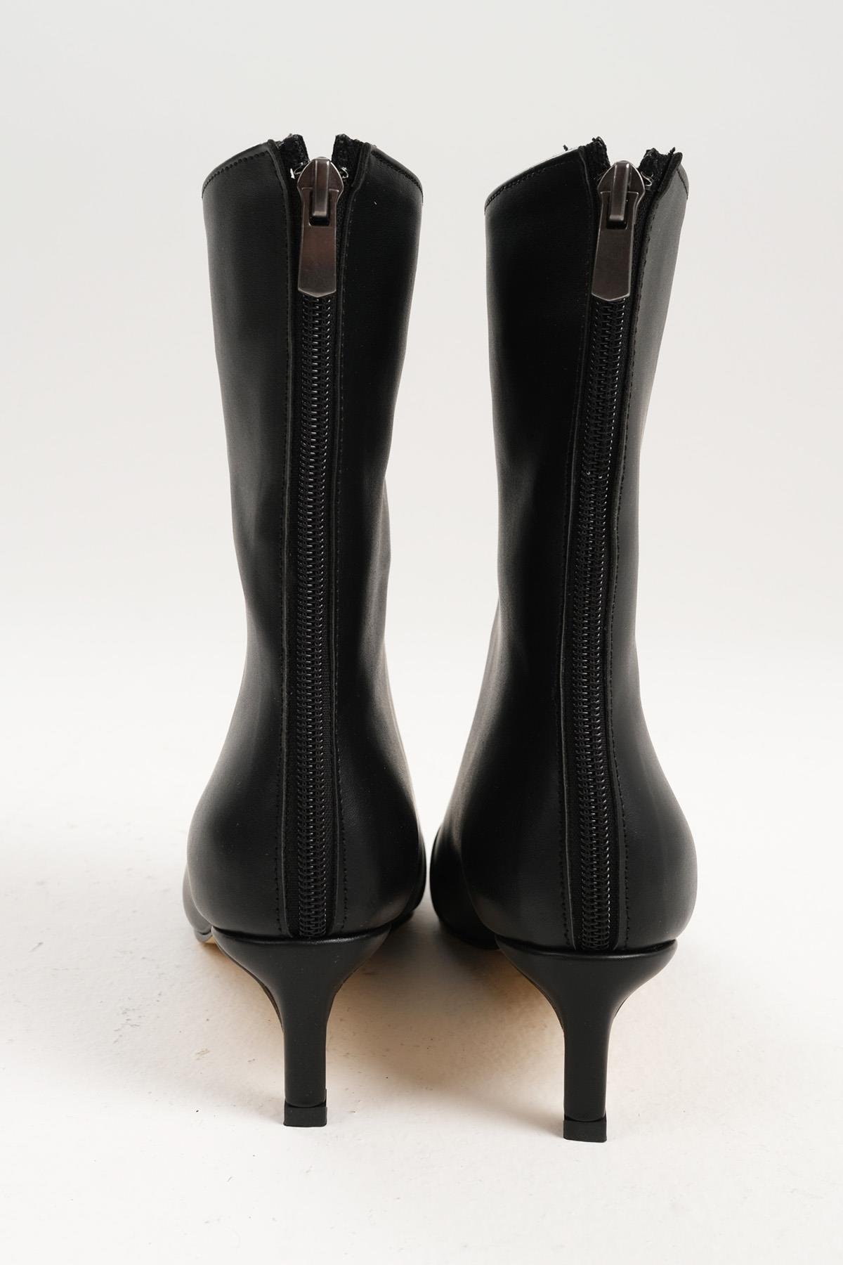 Mio Gusto Bordo Renk Croco Detaylı İnce Topuklu Bot