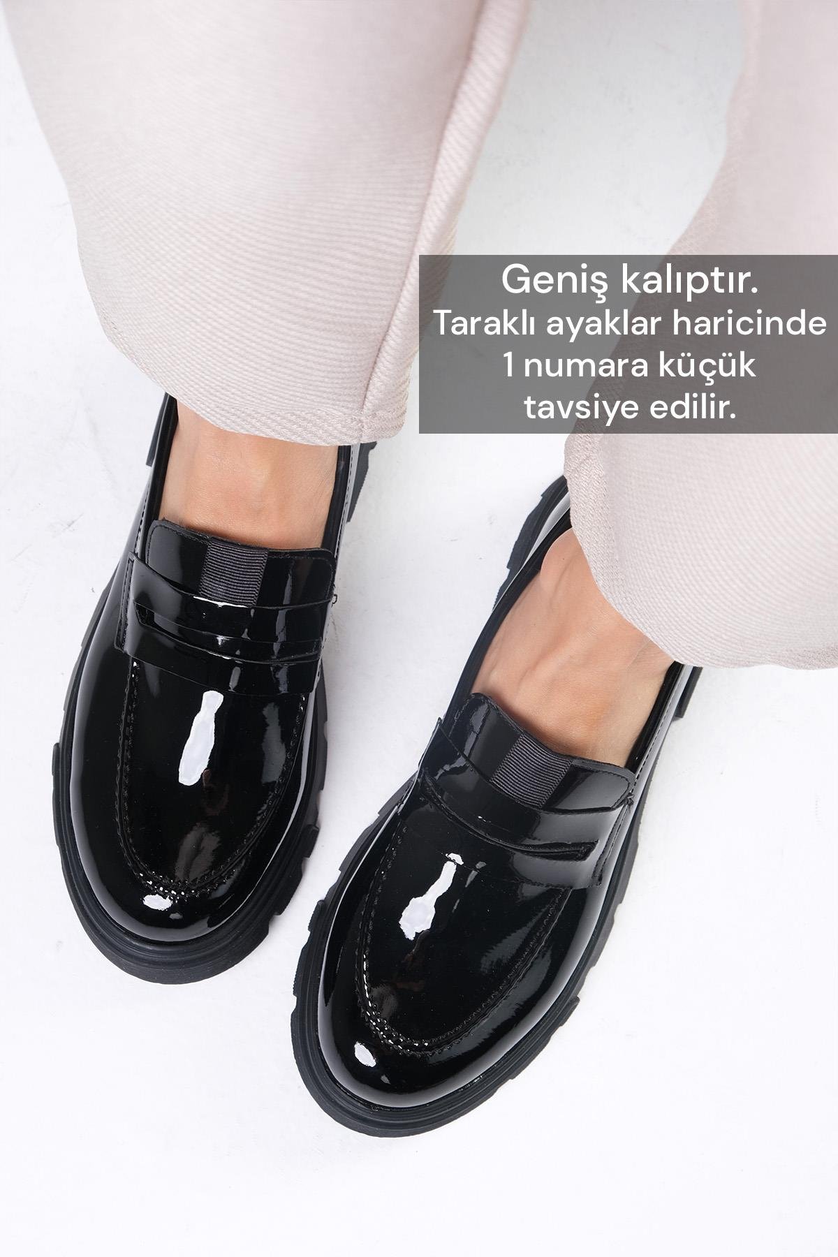 Mio Gusto Siyah Renk Kalın Tabanlı Oxford Kadın Ayakkabı Modelleri