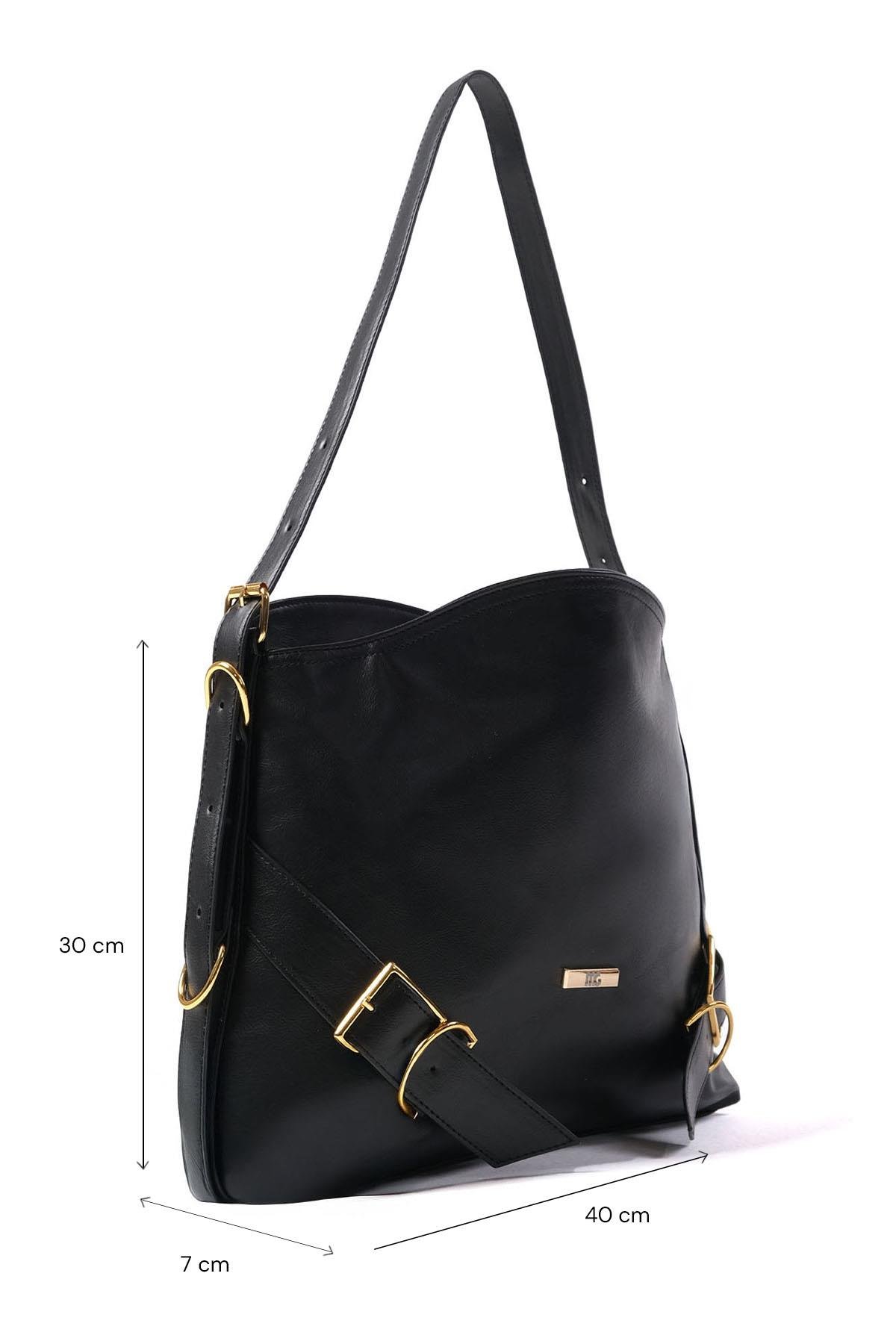 Mio Gusto Siyah Renk Kemer Detaylı Omuz Kadın Çanta Modelleri