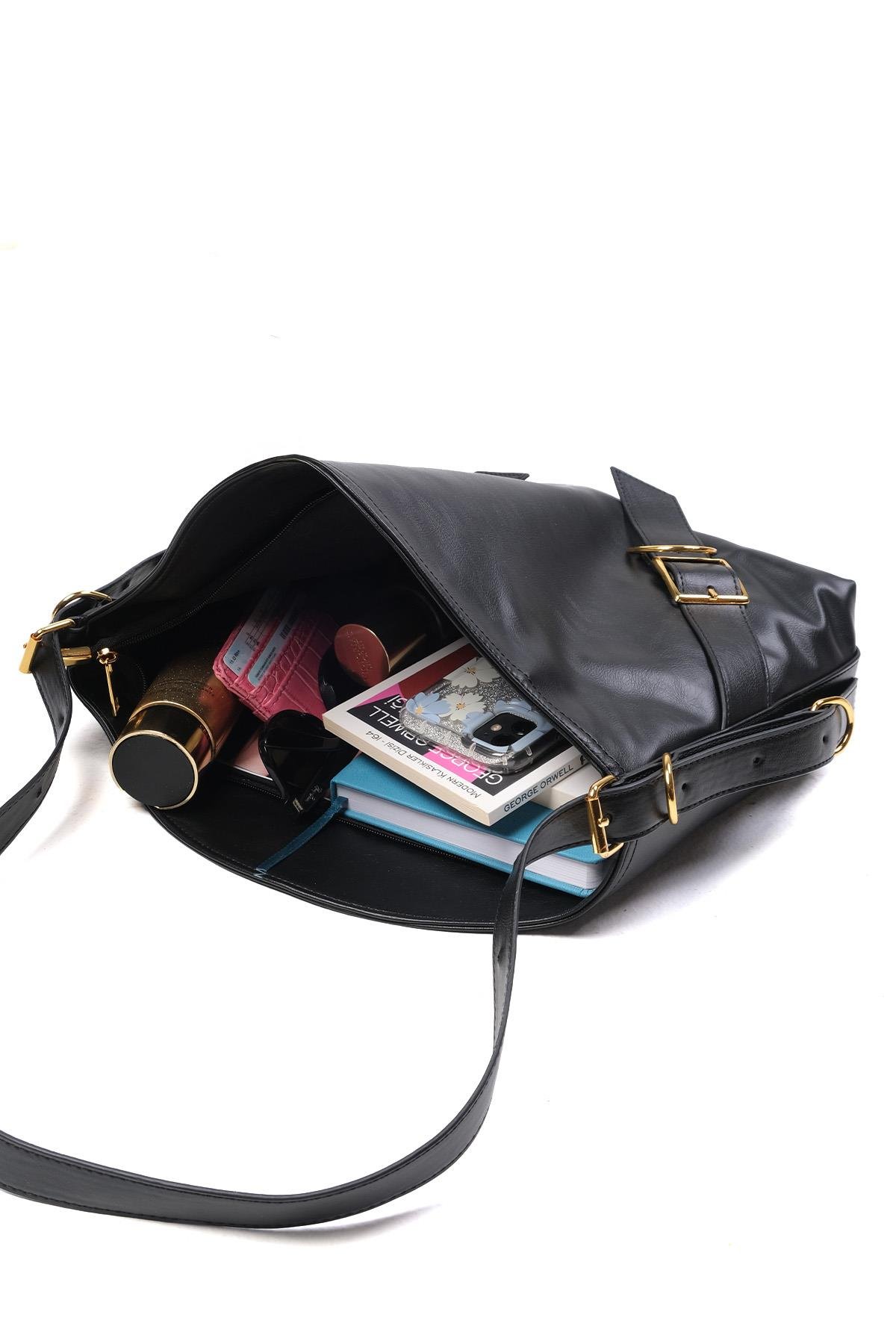 Mio Gusto Siyah Renk Kemer Detaylı Omuz Kadın Çanta Modelleri