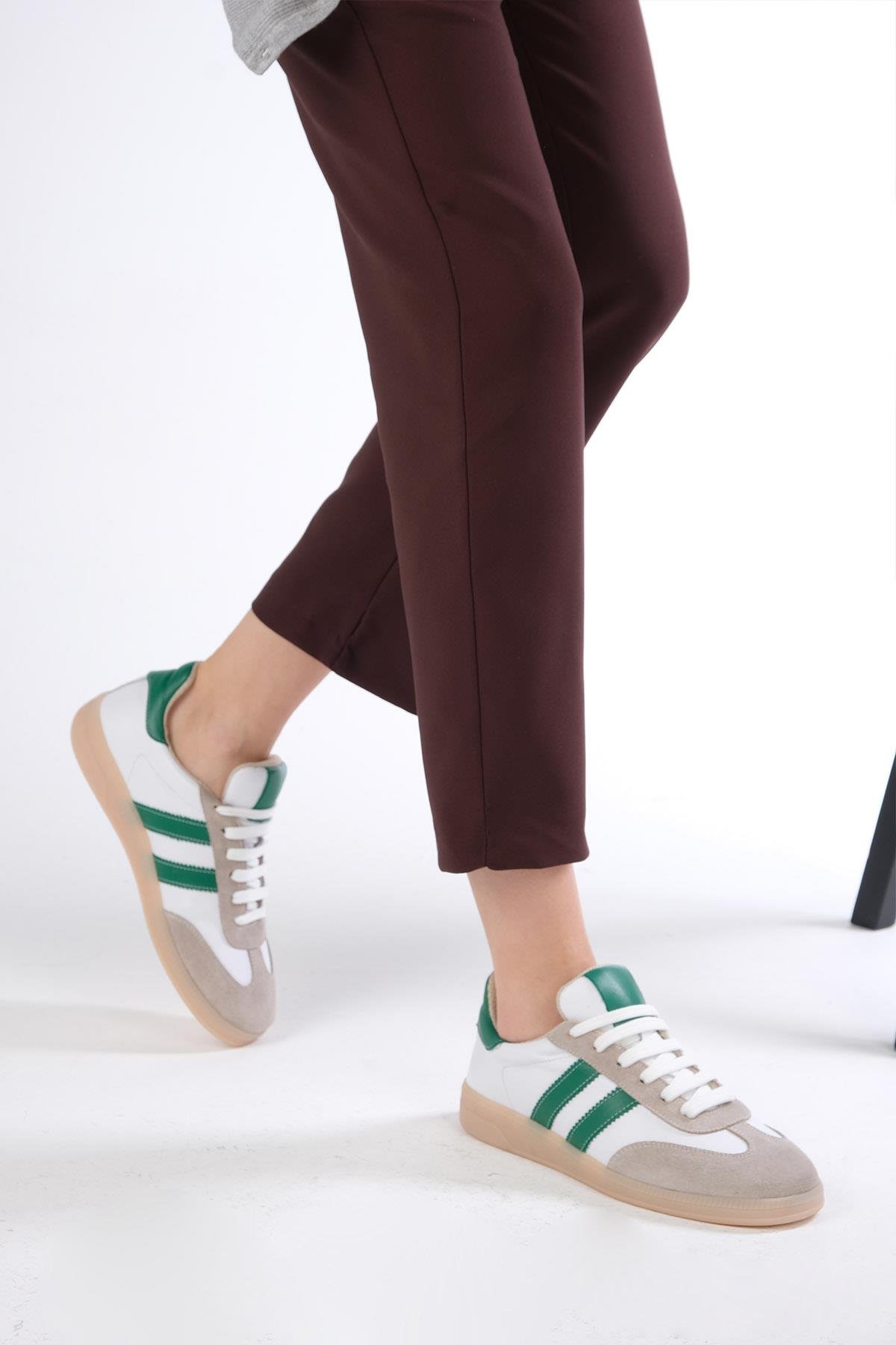 Mio Gusto Tindra Hakiki Deri Yeşil Renk Şeritli Spor Ayakkabı Modelleri