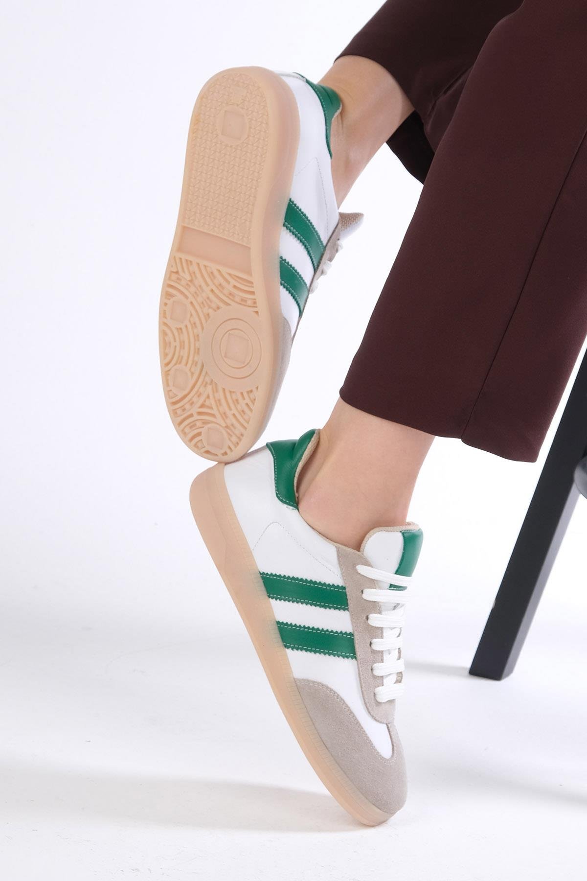 Mio Gusto Tindra Hakiki Deri Yeşil Renk Şeritli Spor Ayakkabı Modelleri